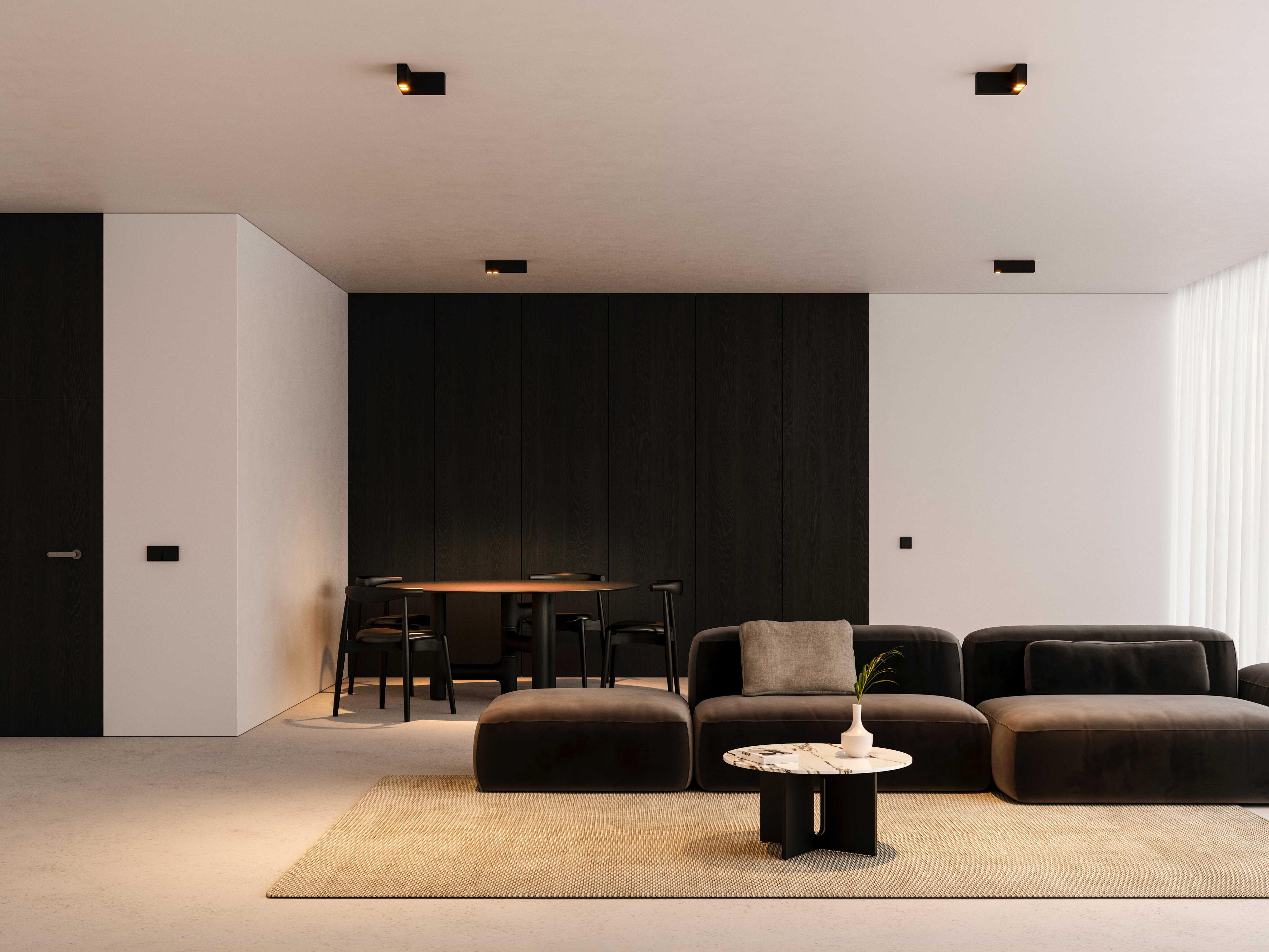 Vibia Offset 2-Light Black Geometric Linear Flush Mount