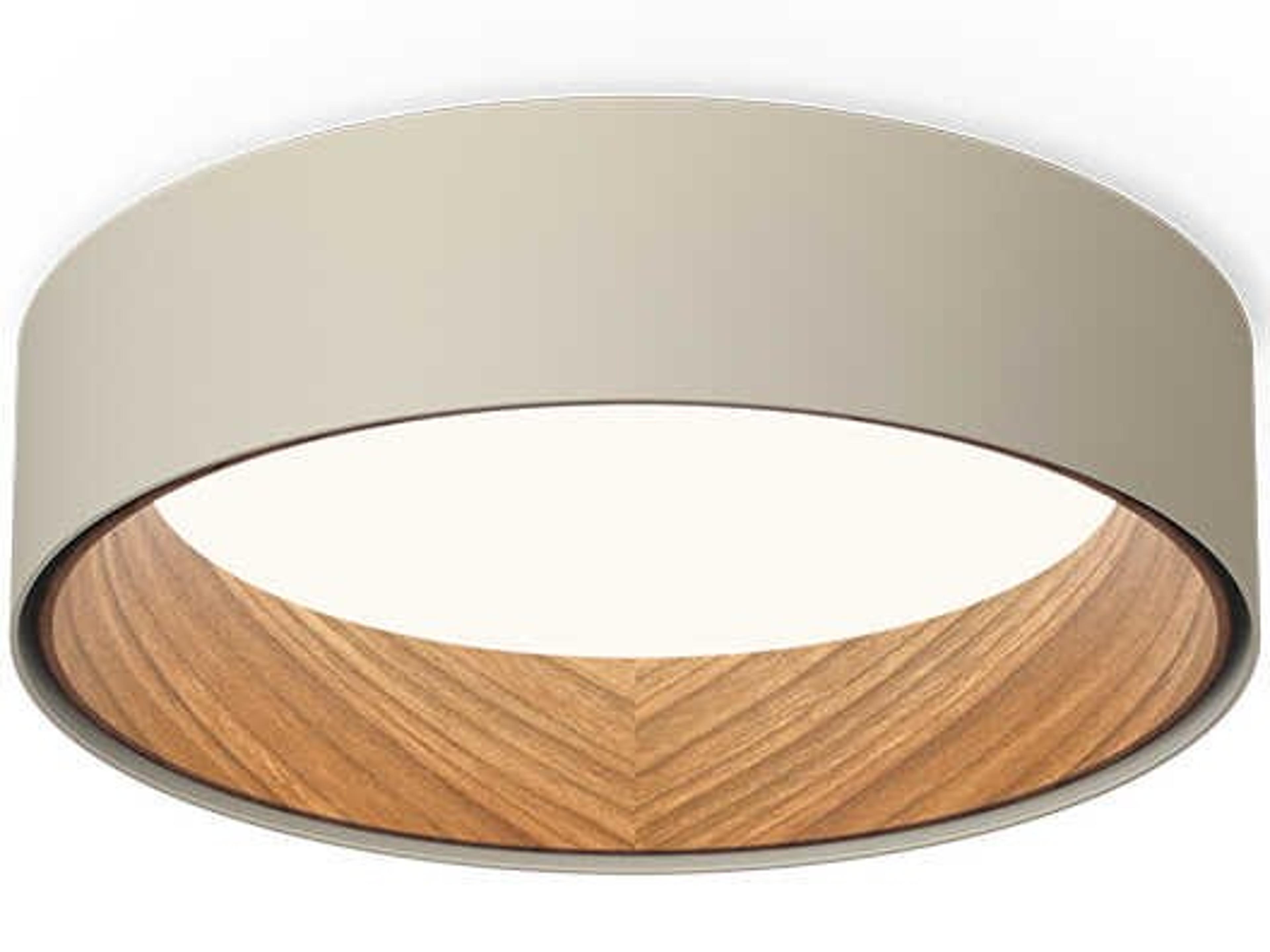 Duo 1-Light American Walnut Cream Off White Round Flush Mount