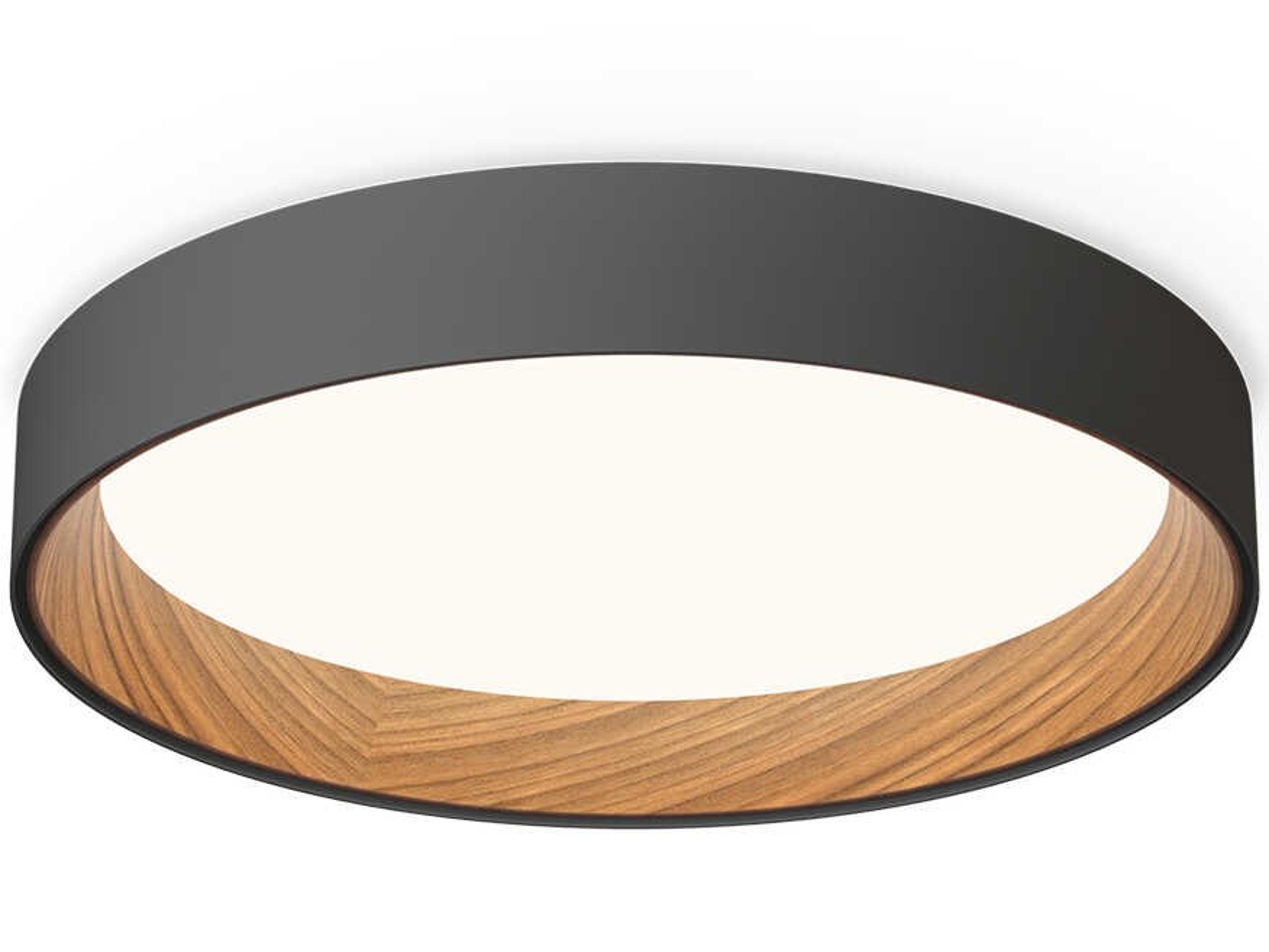 Duo 1-Light American Walnut Graphite Black Round Flush Mount