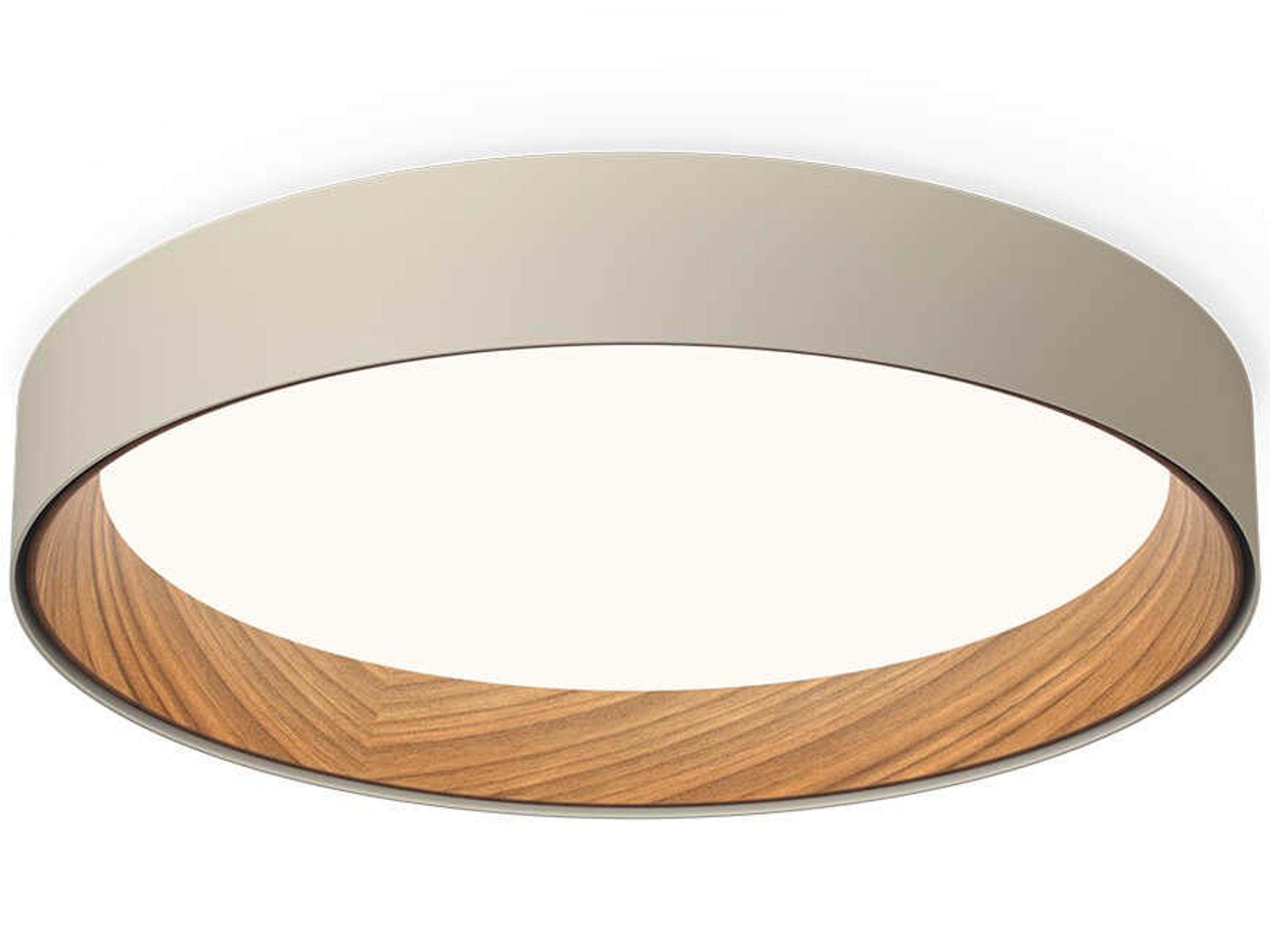 Duo 1-Light American Walnut Cream Off White Round Flush Mount