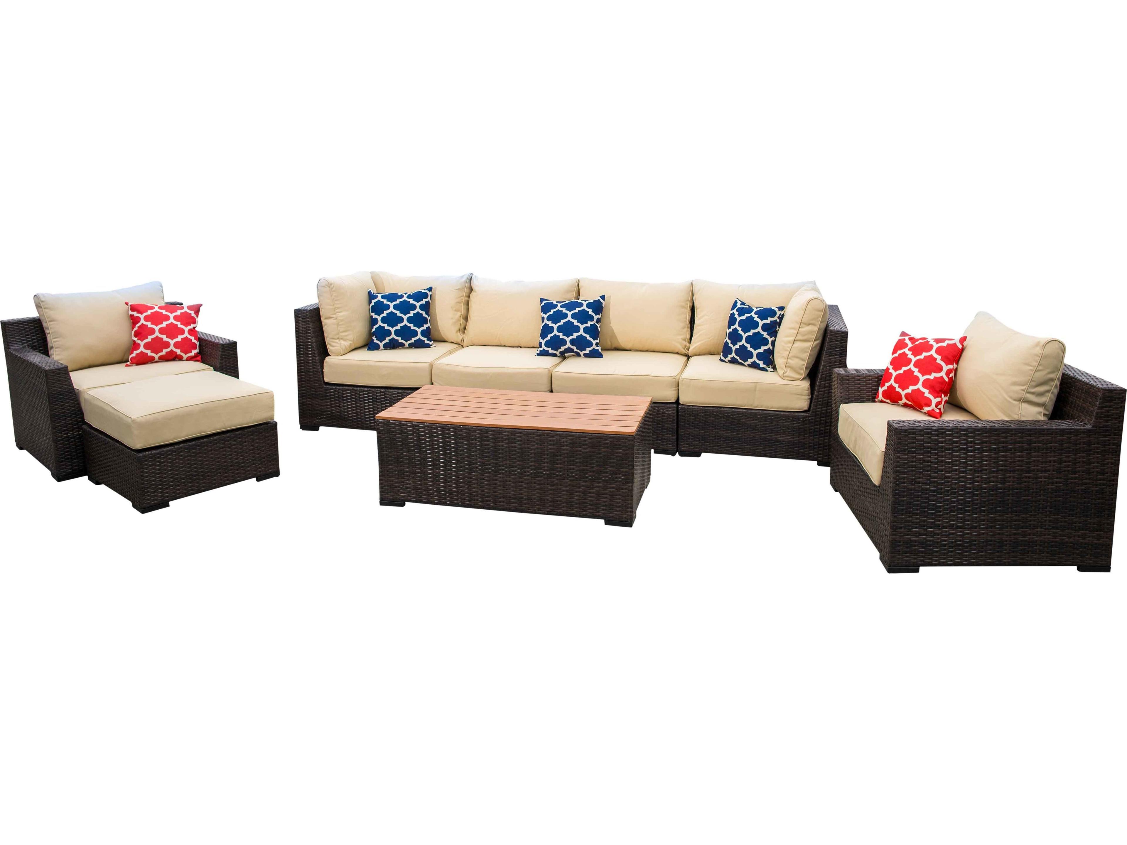Pacific 8 Piece Wicker Conversation Set - Almond
