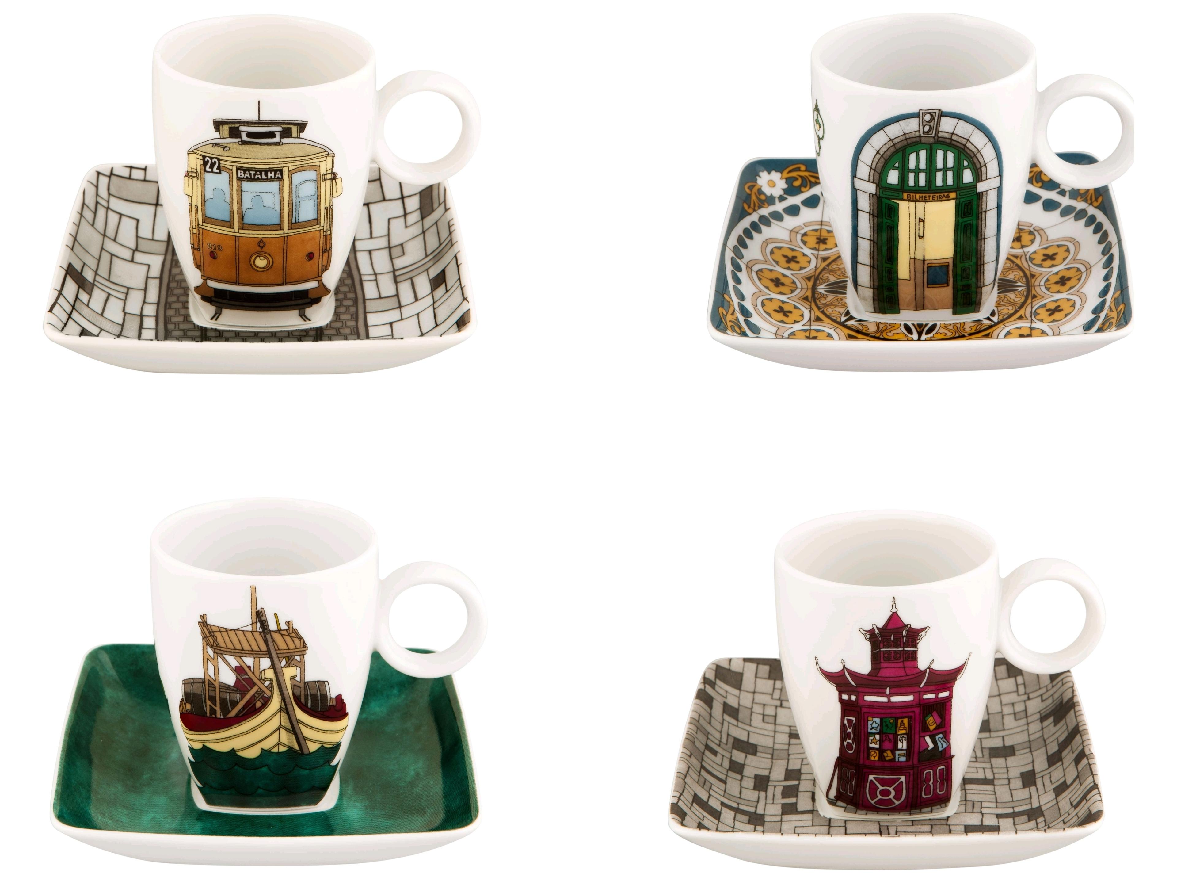 Vista Alegre Alma Do Porto Cups and Saucers Set of 4