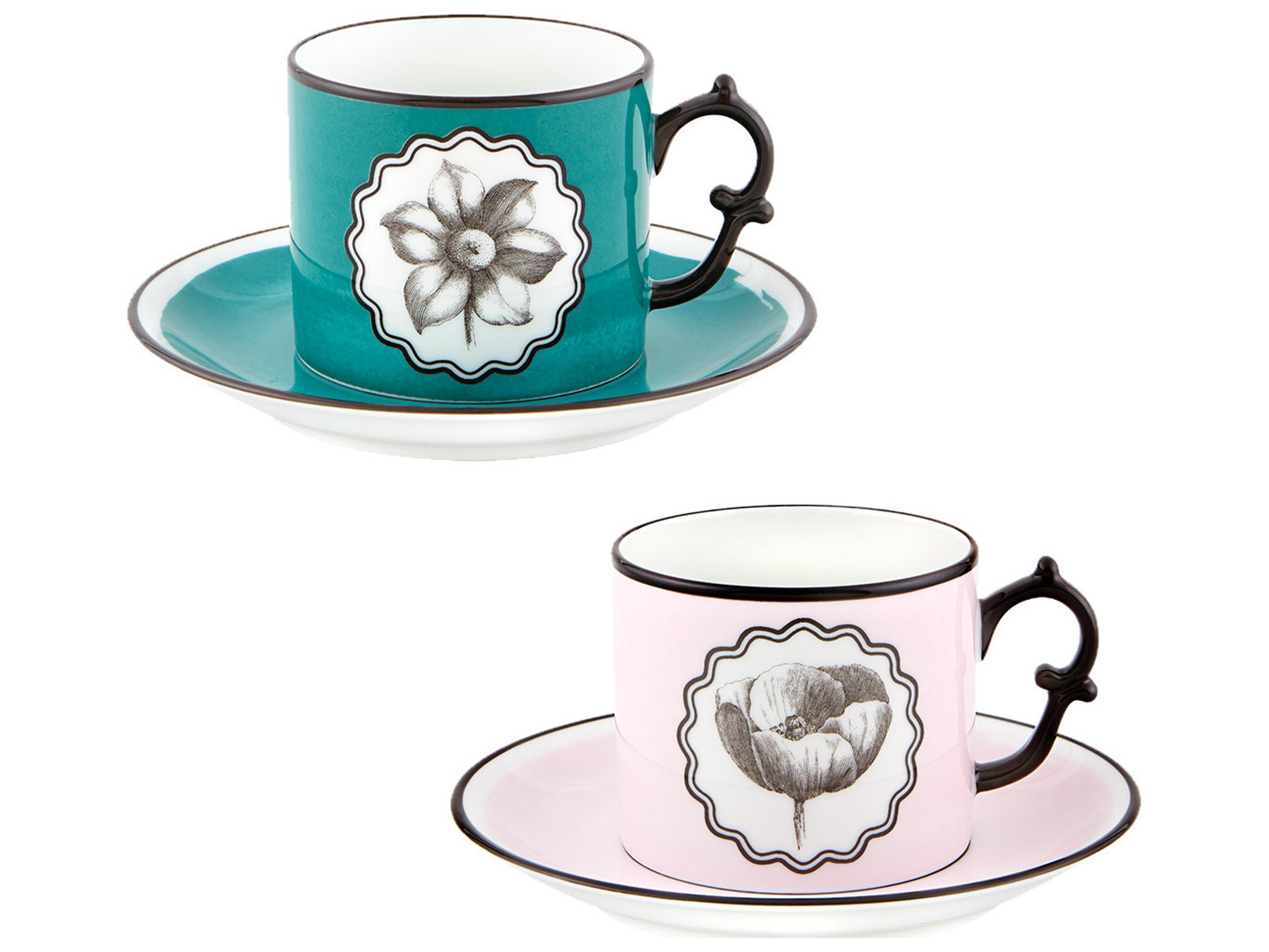 Lacroix Herbariae Pink Peacock Tea Cups and Saucer Set of 2