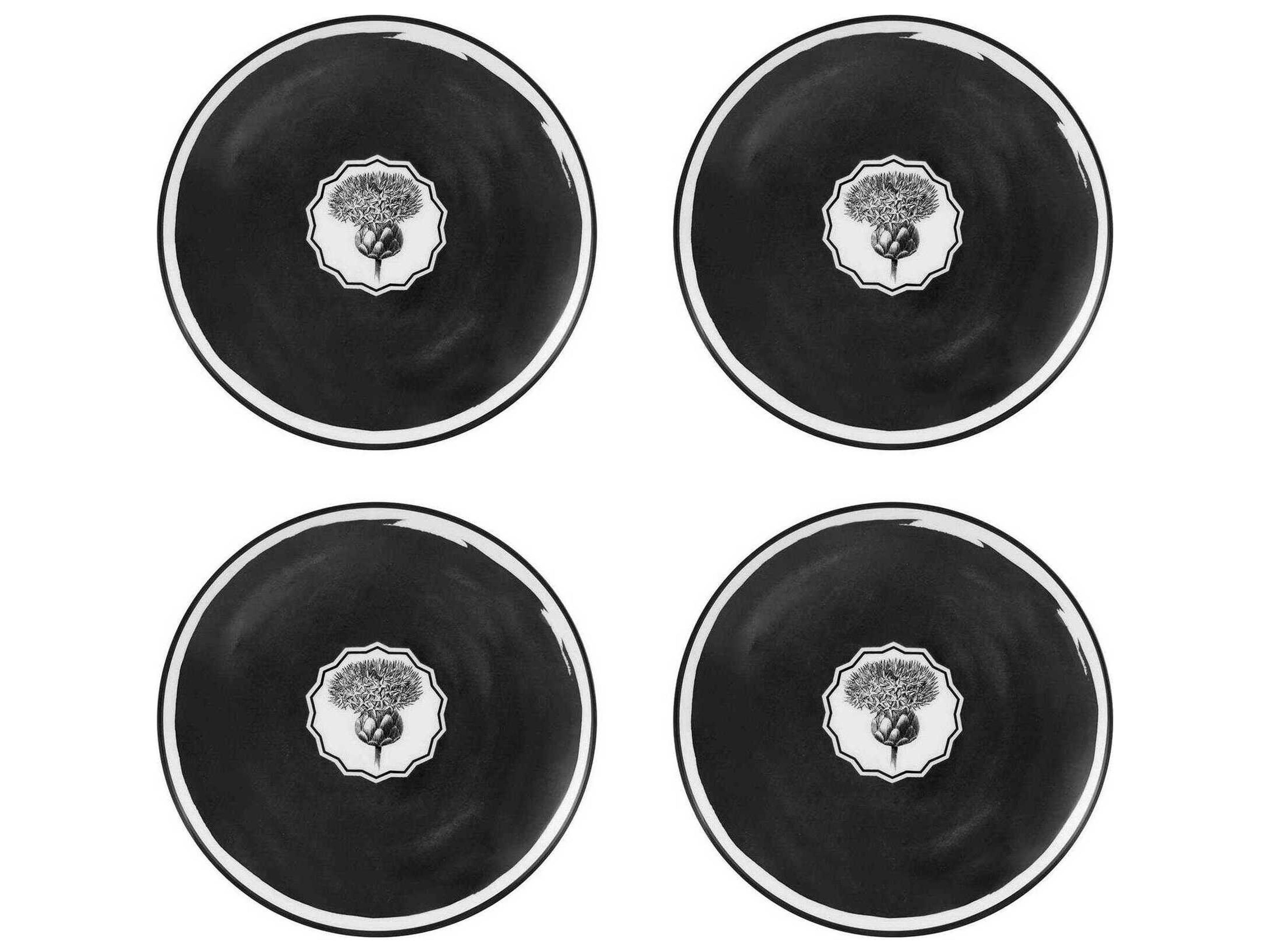 Lacroix Herbariae Black Dessert Plate Set of 4