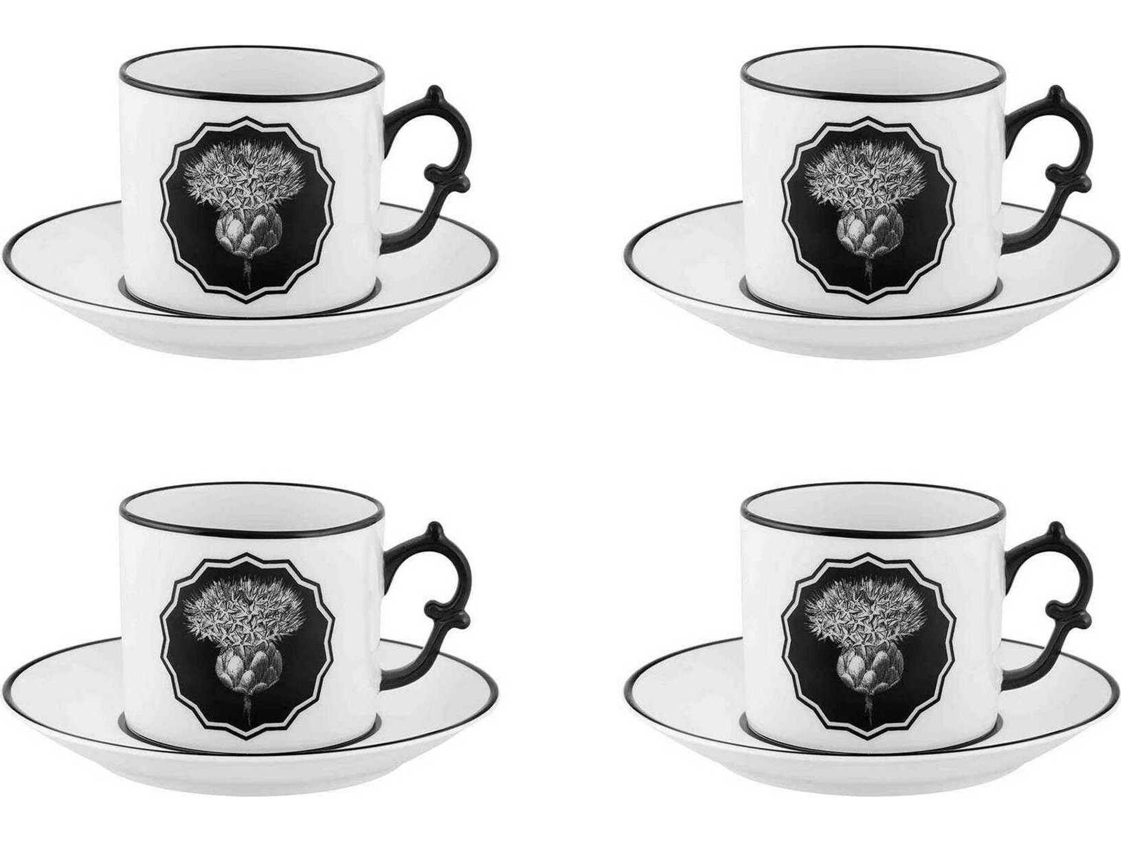 Lacroix Herbariae Whtie Tea Cup and Saucer Set of 4