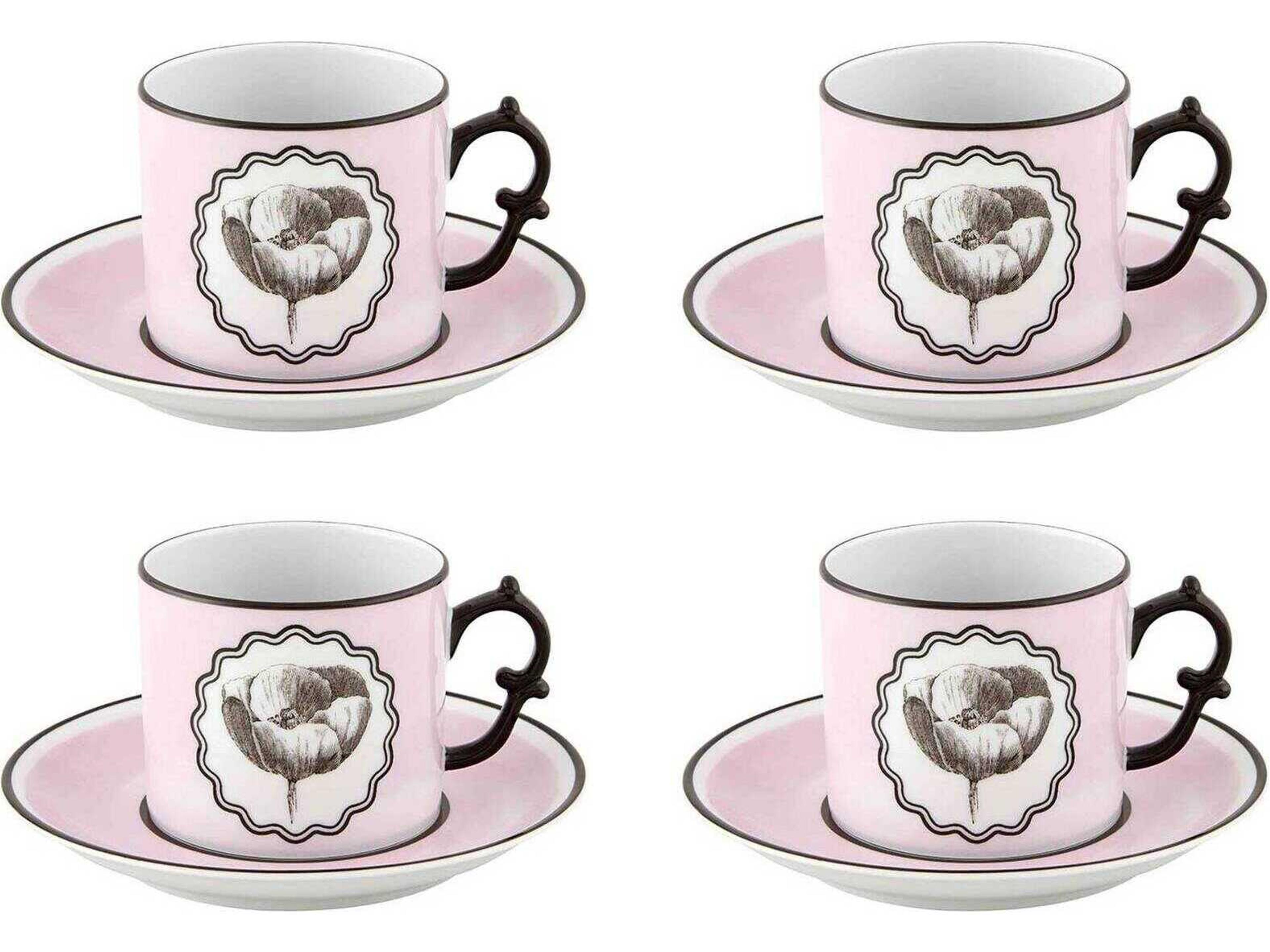 Lacroix Herbariae Pink Tea Cup and Saucer Set of 4