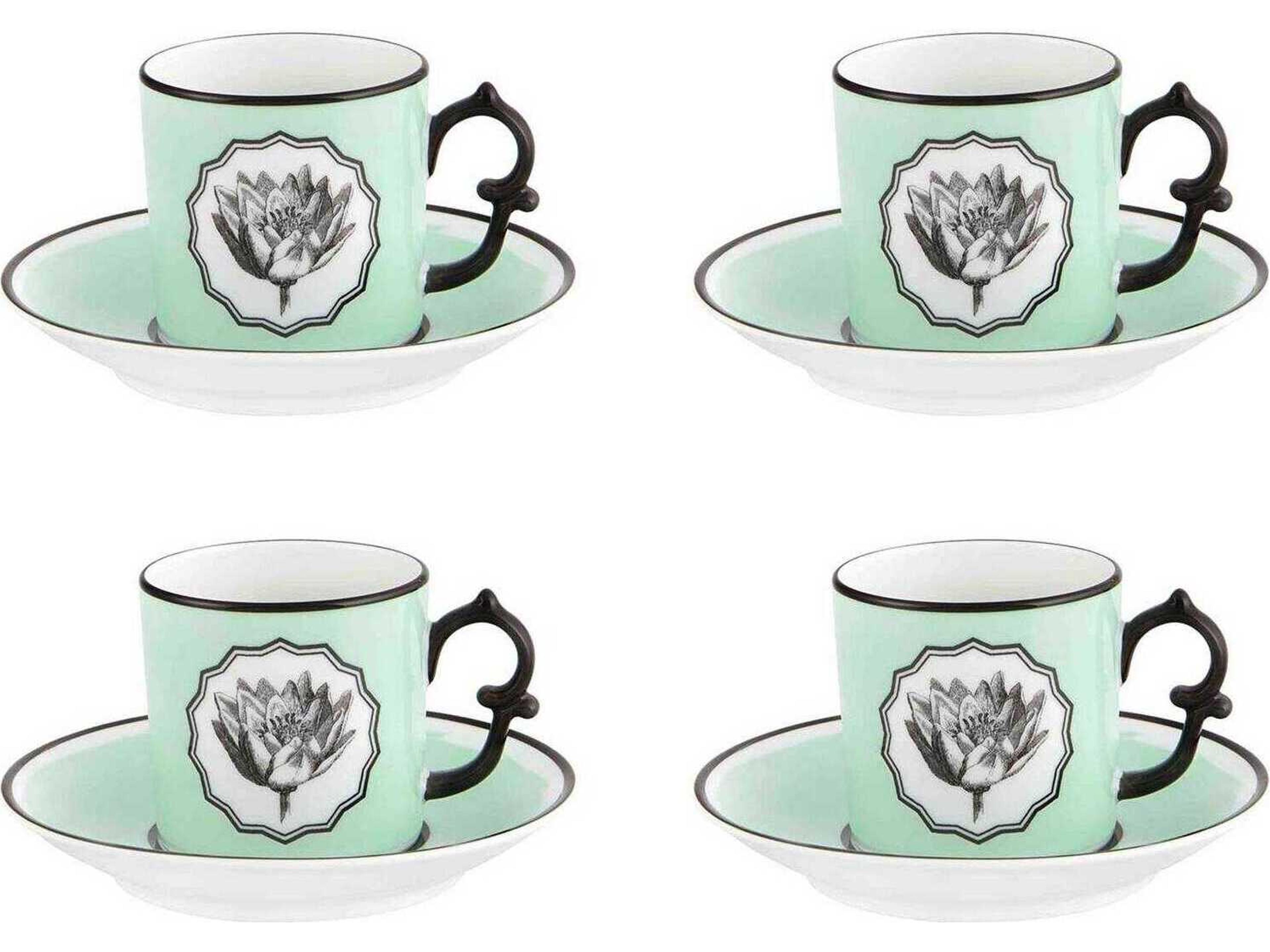 Lacroix Herbariae Green Coffee Cup and Saucer Set of 4