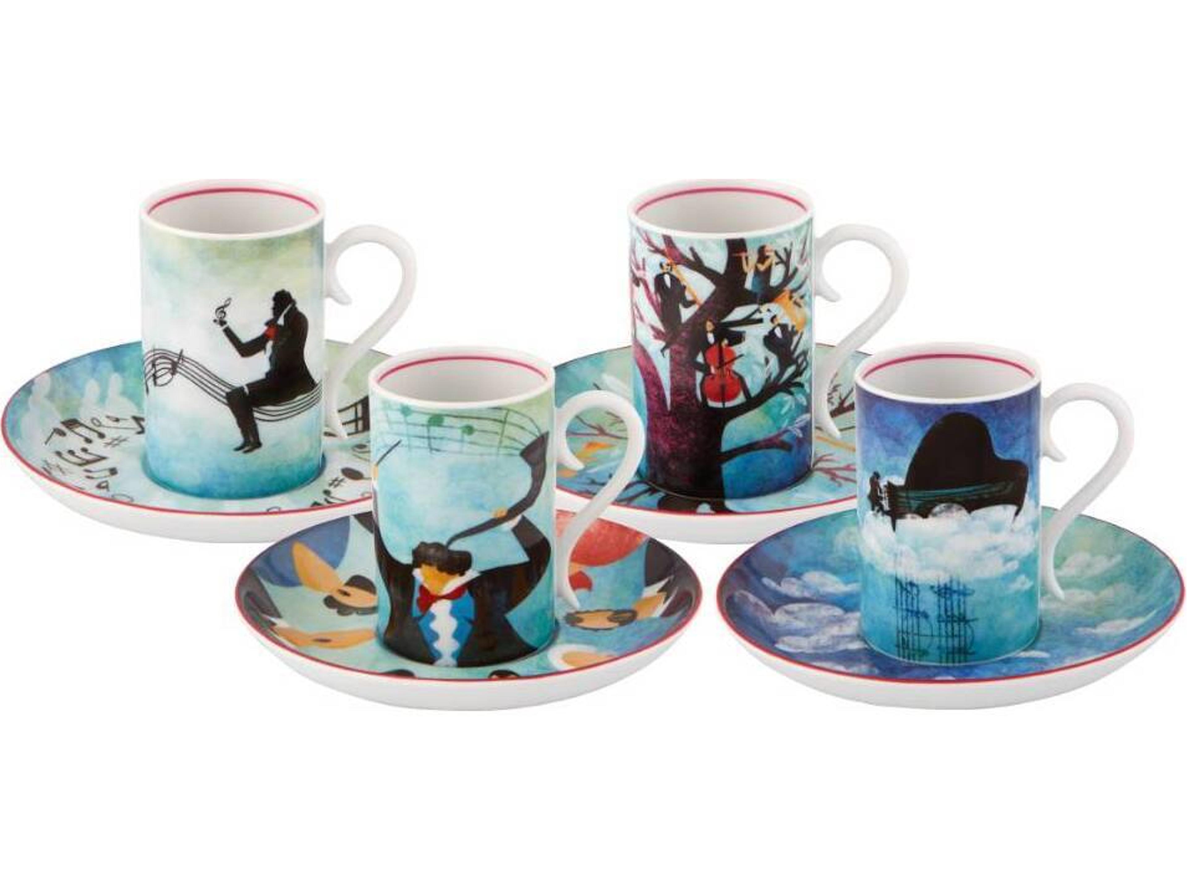 Fur Beethoven Coffee Cups and Saucer Set of 4