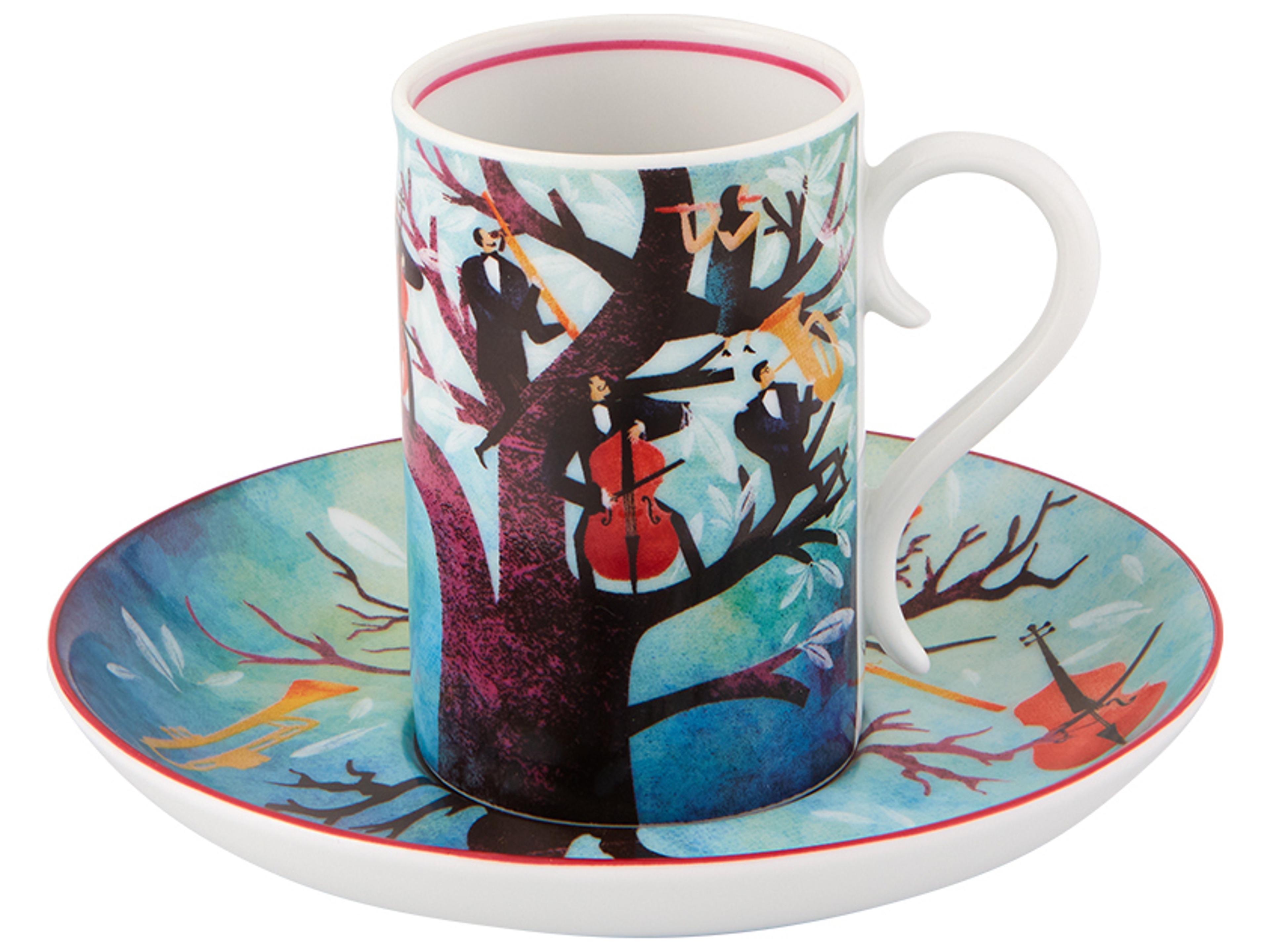 Vista Alegre Fur Beethoven Coffee Cups and Saucer Set of 4