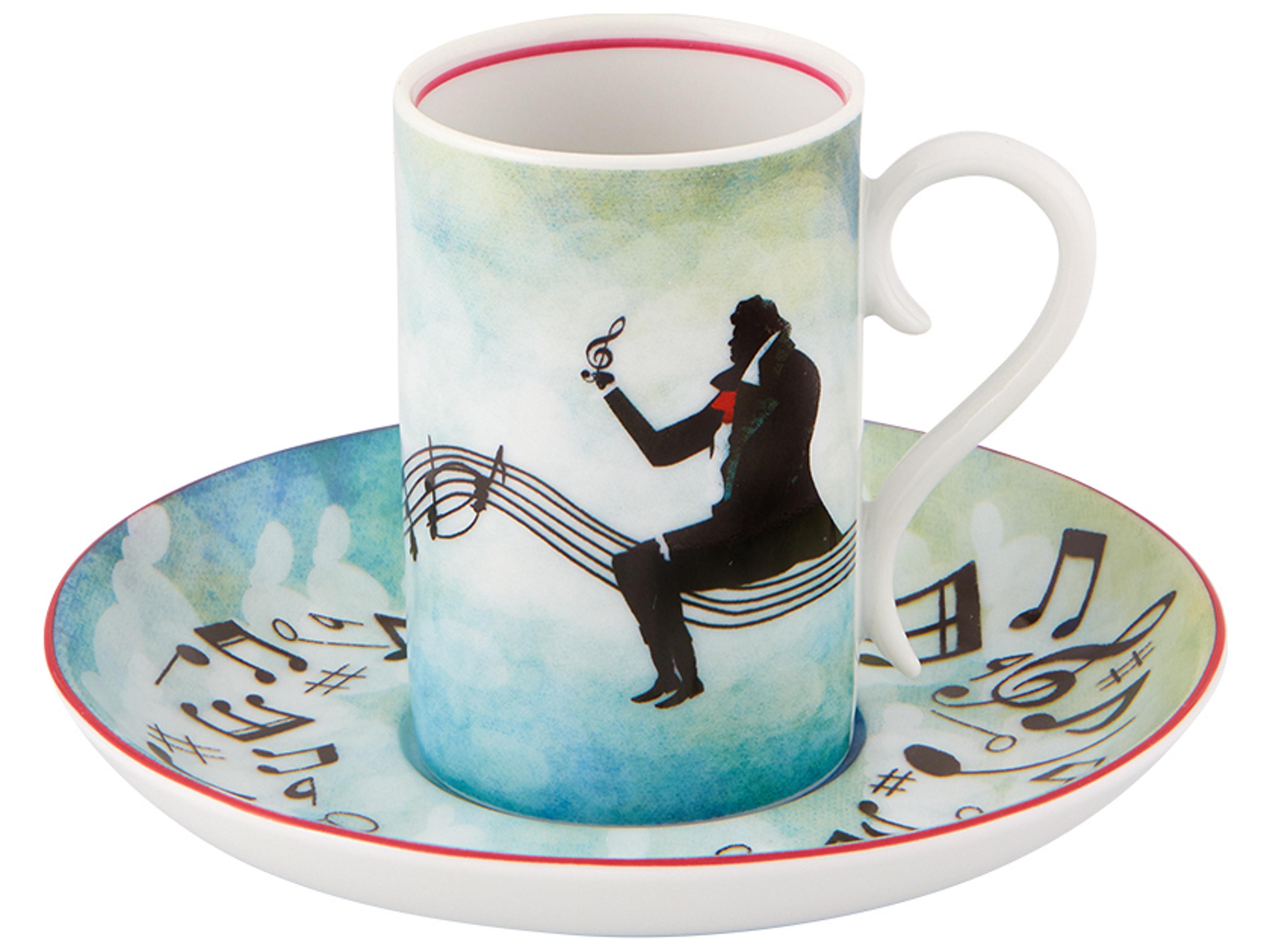 Vista Alegre Fur Beethoven Coffee Cups and Saucer Set of 4