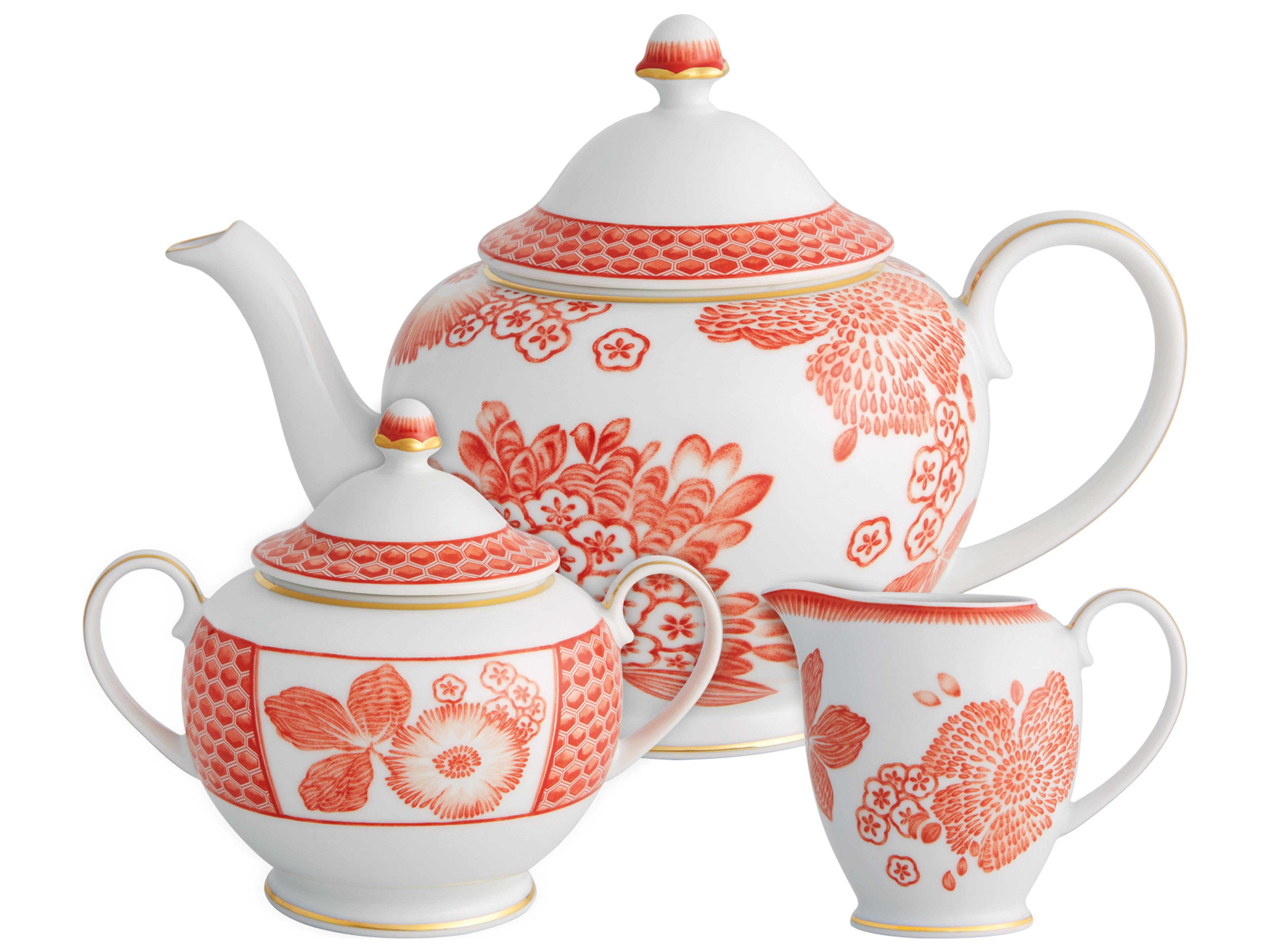 Coralina Tea Pot, Creamer, and Sugar Box Set