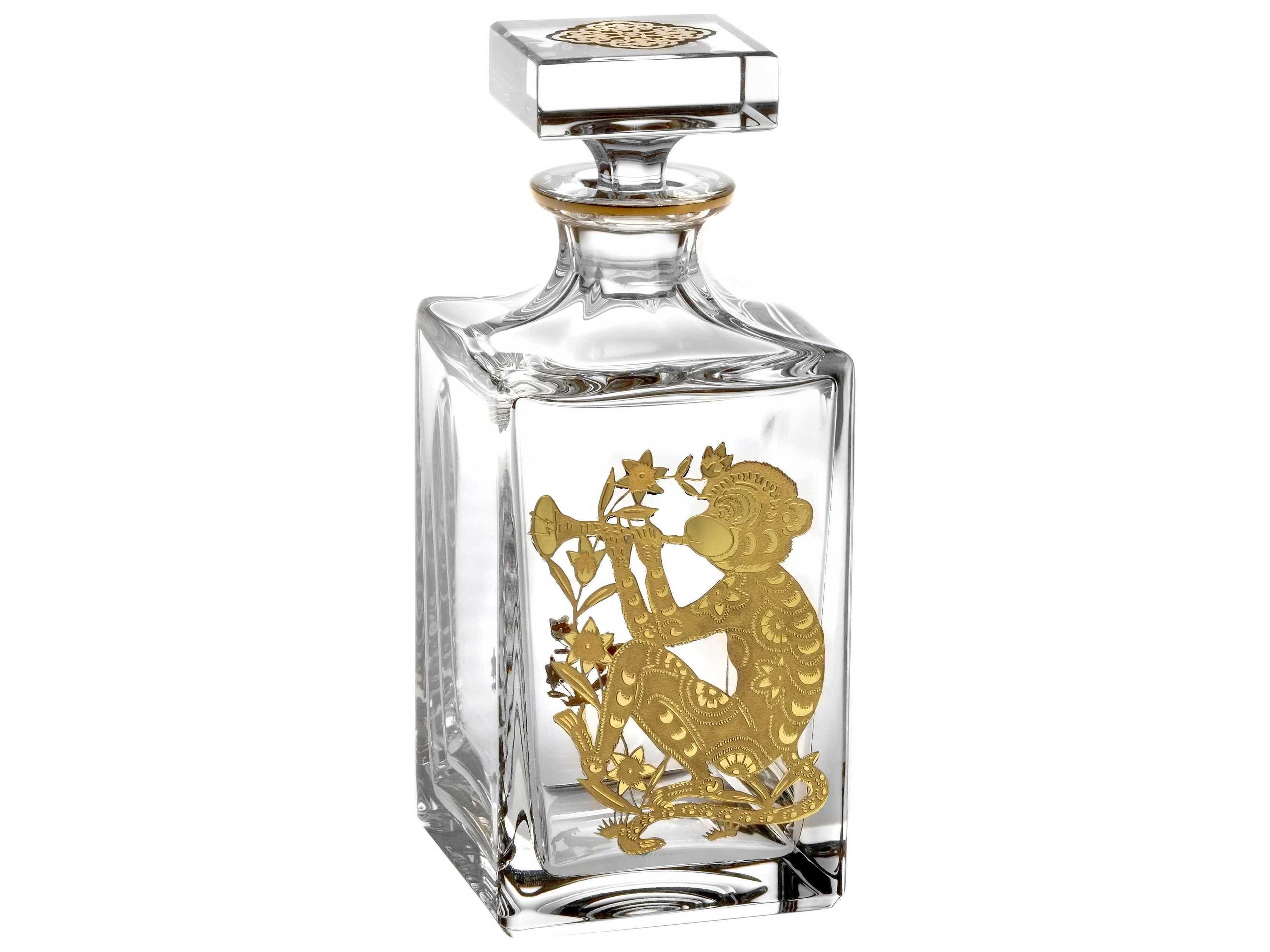 Golden Whisky Decanter with Gold Monkey