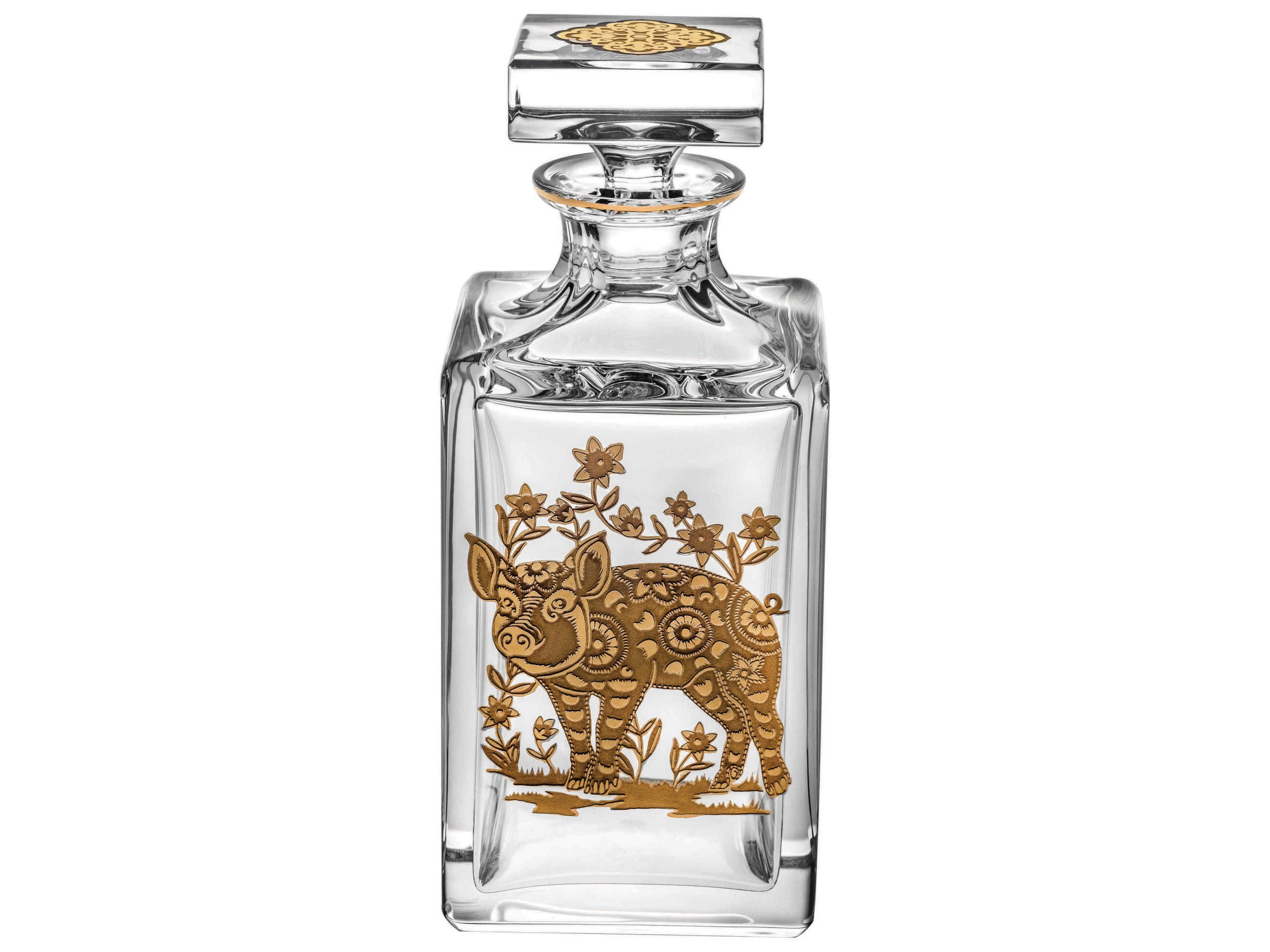 Golden Whisky Decanter with Gold Pig
