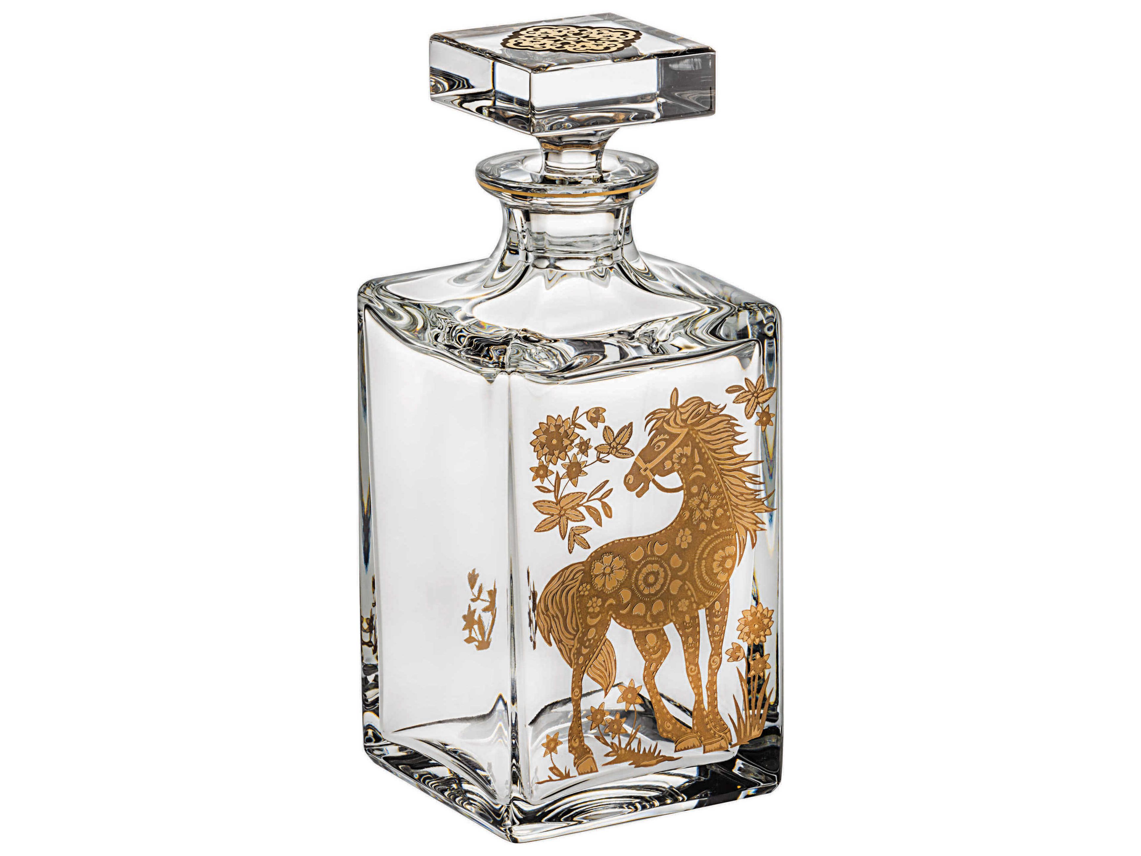 Golden Whisky Decanter with Gold Horse