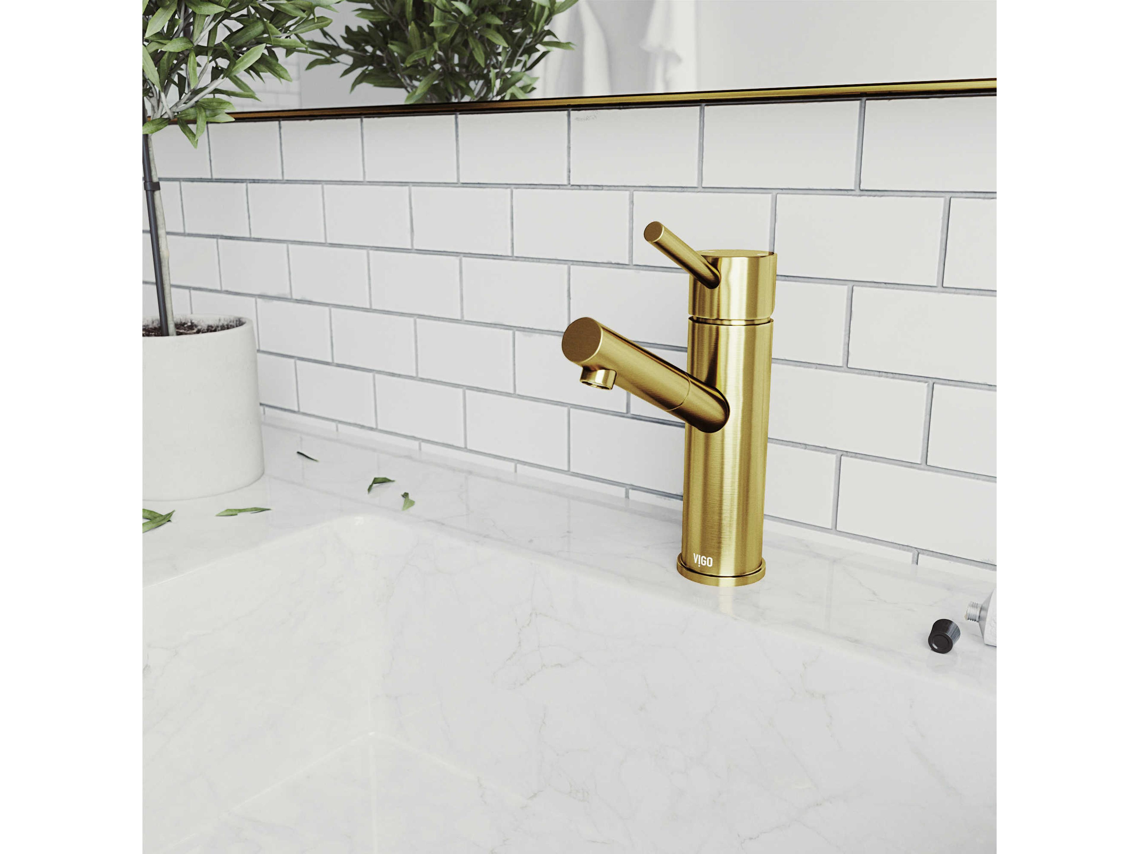 Vigo Noma Matte Brushed Gold Bathroom Faucet with Pop-Up Drain