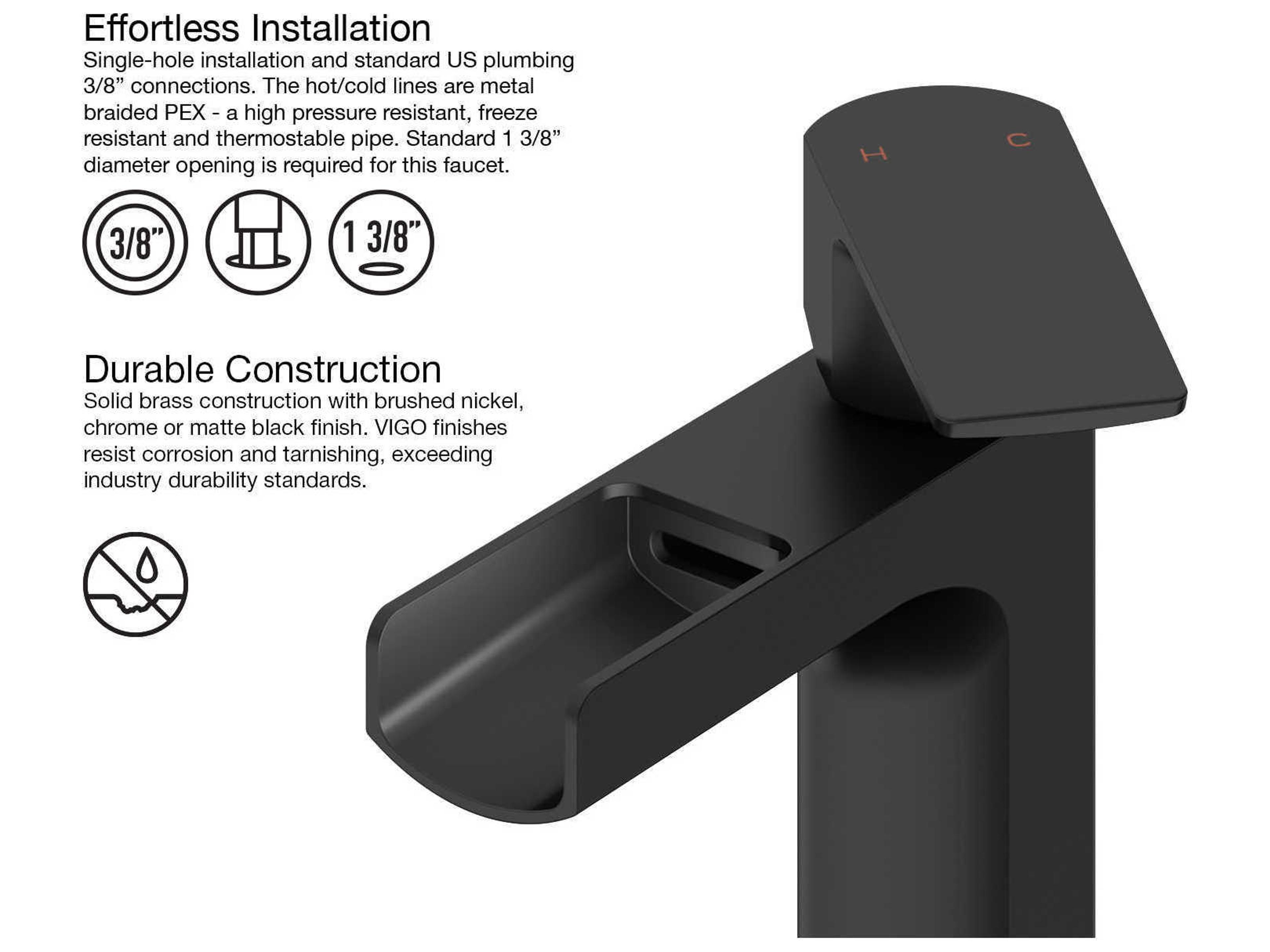 Vigo Ileana Matte Black 1-Handle Waterfall Vessel Bathroom Faucet