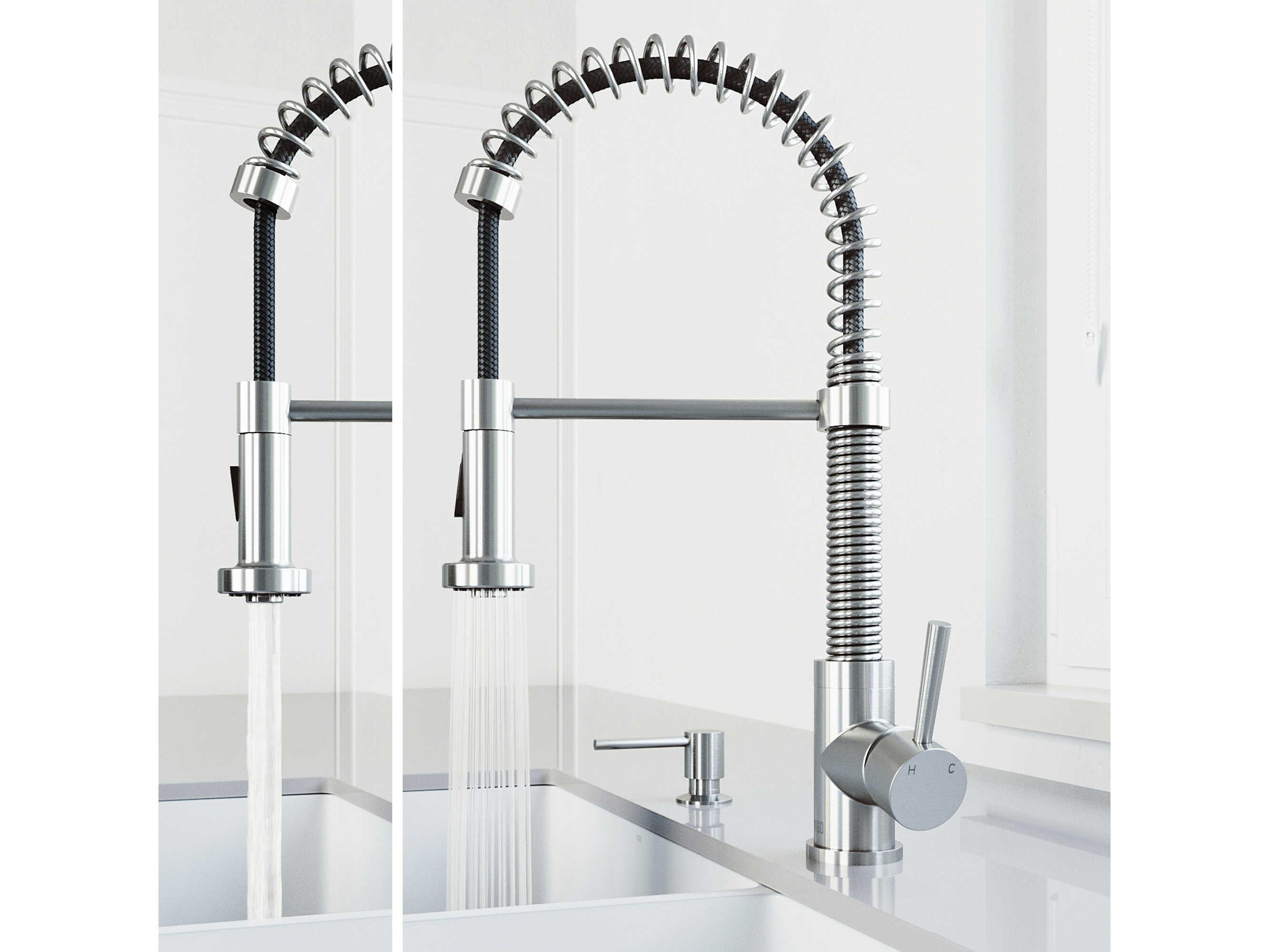 Vigo Edison Single Handle Pull-Down Sprayer Kitchen Faucet with Soap Dispenser