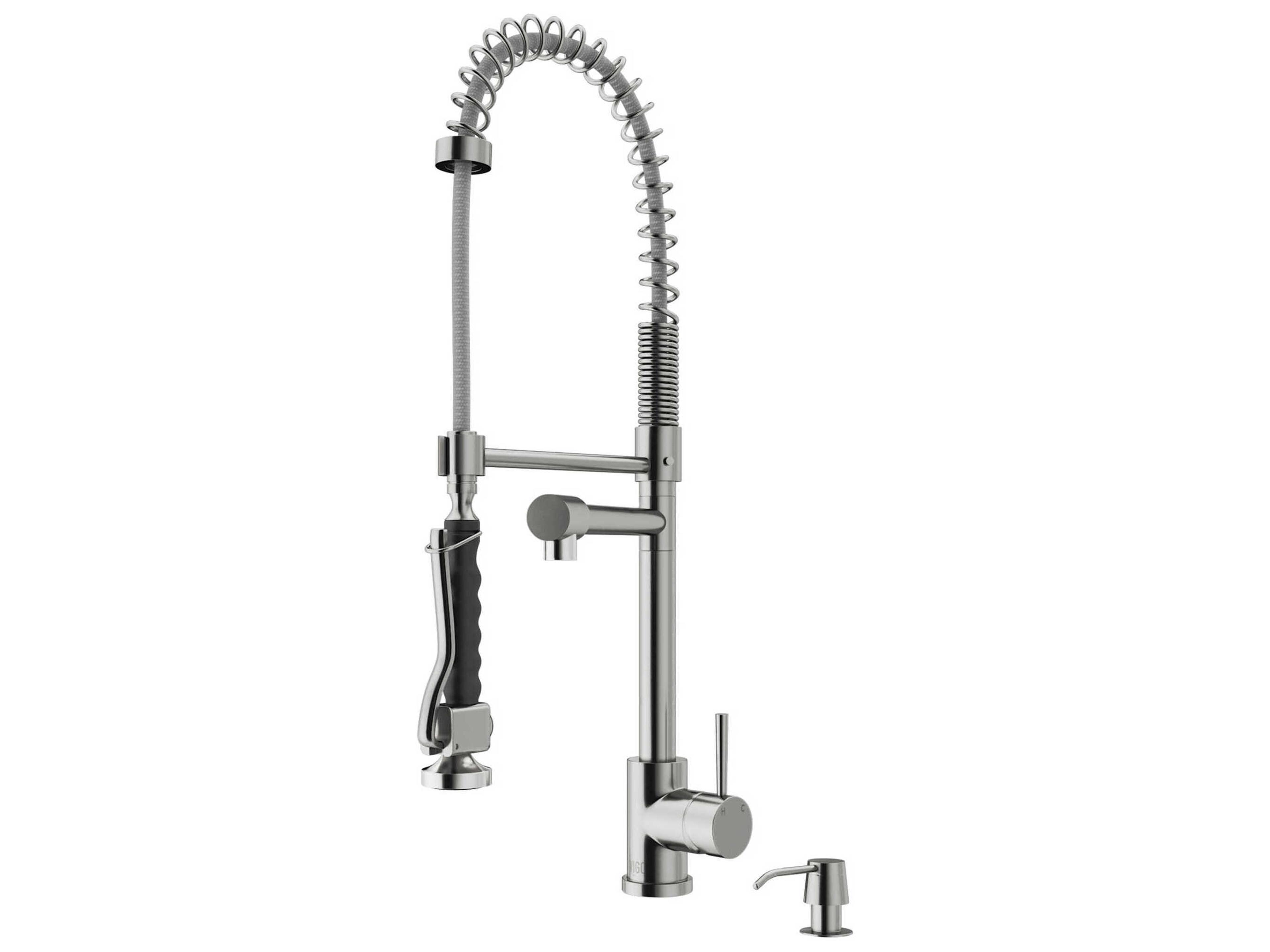 Vigo Zurich Single Handle Pull-Down Sprayer Kitchen Faucet with Soap Dispenser