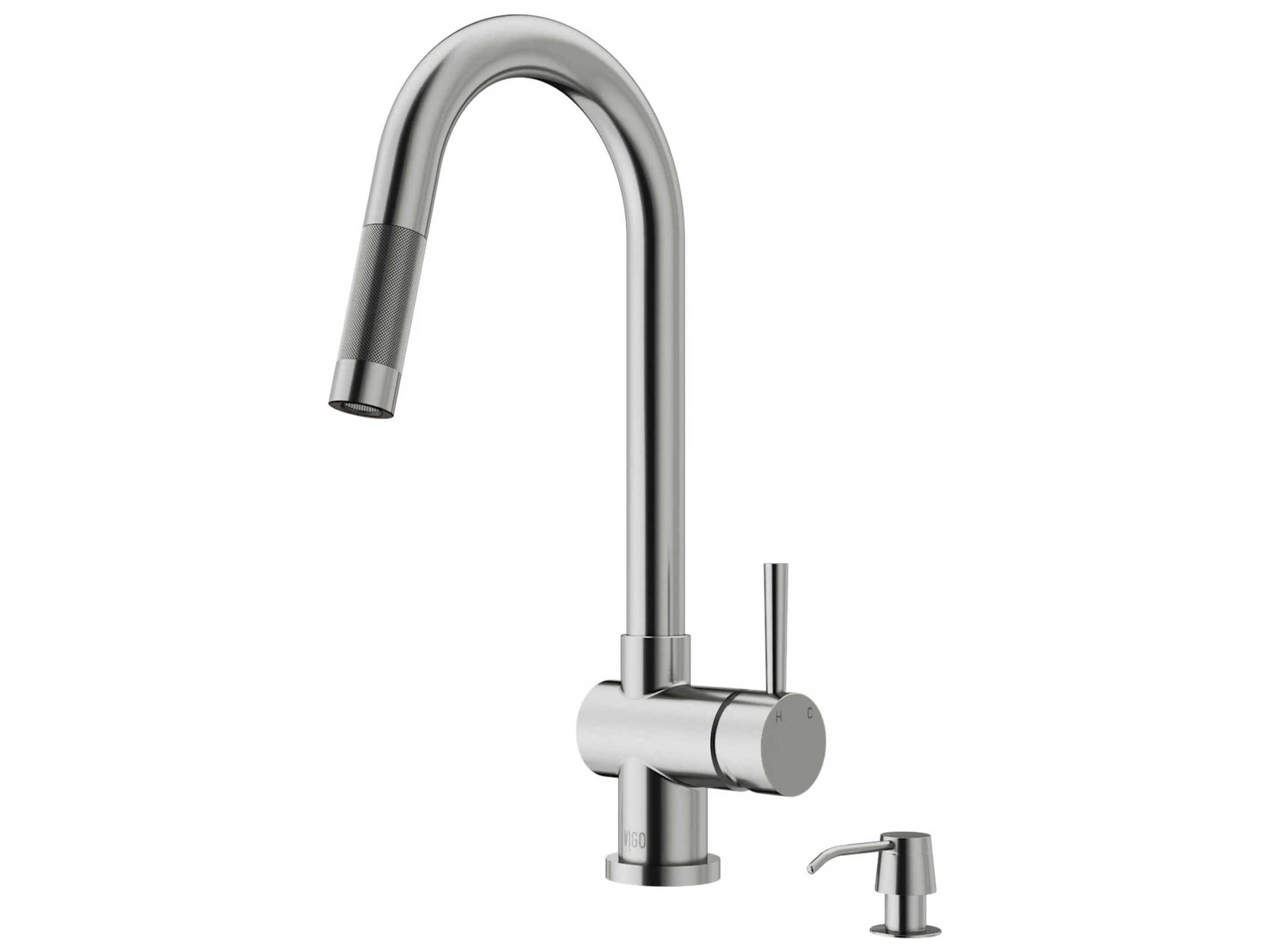 Vigo Gramercy Single Handle Pull-Down Spout Kitchen Faucet with Soap Dispenser