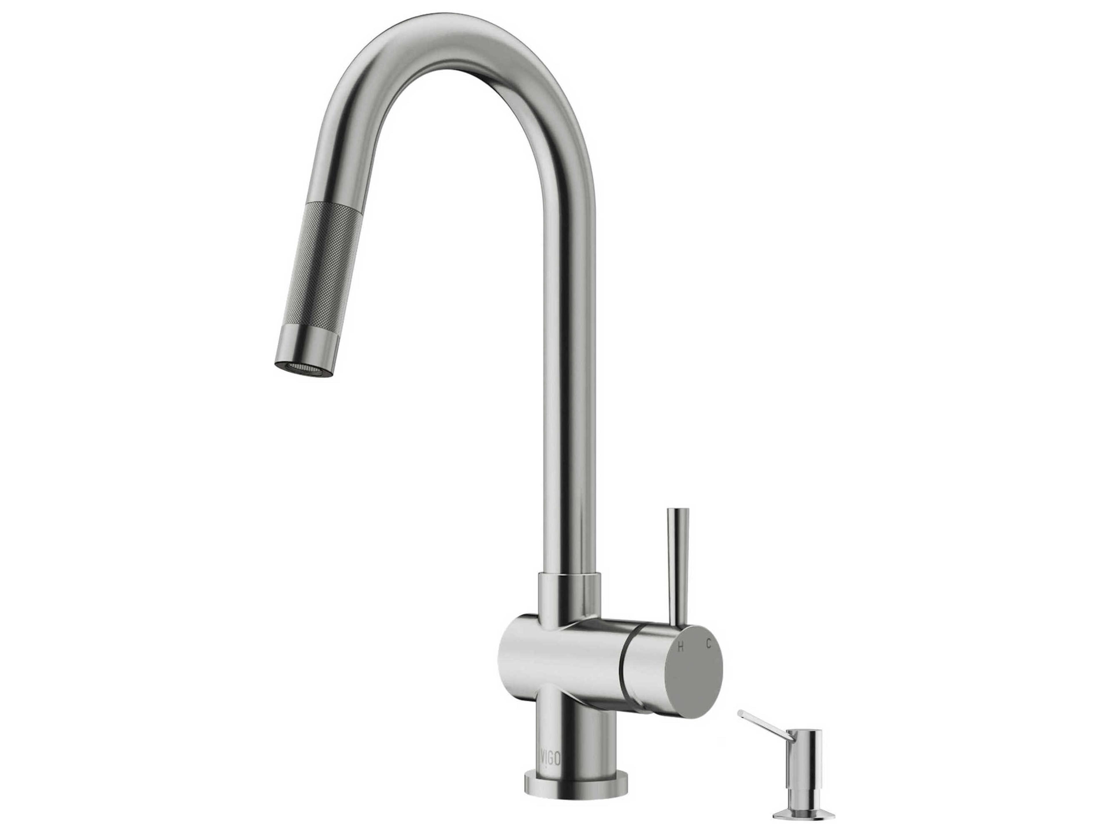 Vigo Gramercy Single Handle Pull-Down Spout Kitchen Faucet with Soap Dispenser