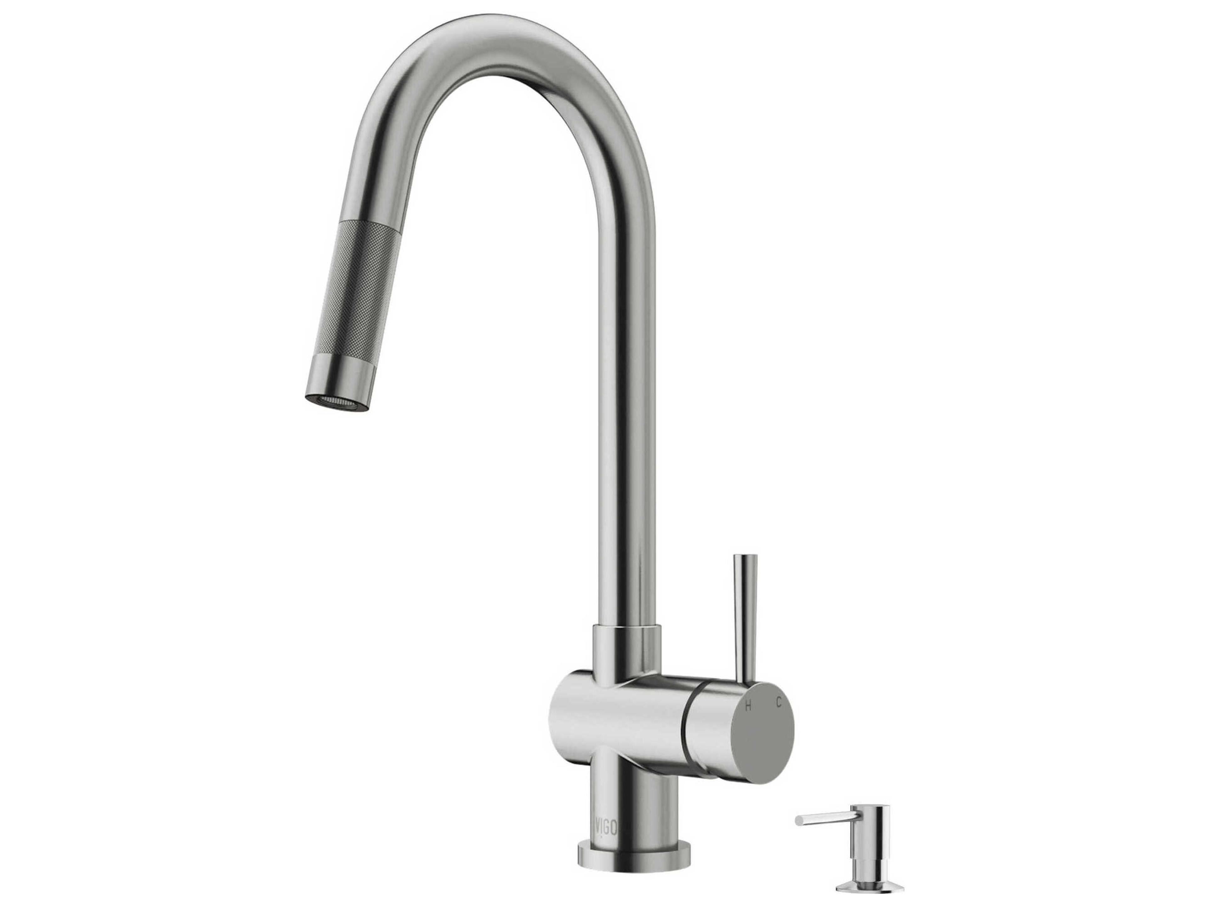 Vigo Gramercy Single Handle Pull-Down Spout Kitchen Faucet with Soap Dispenser