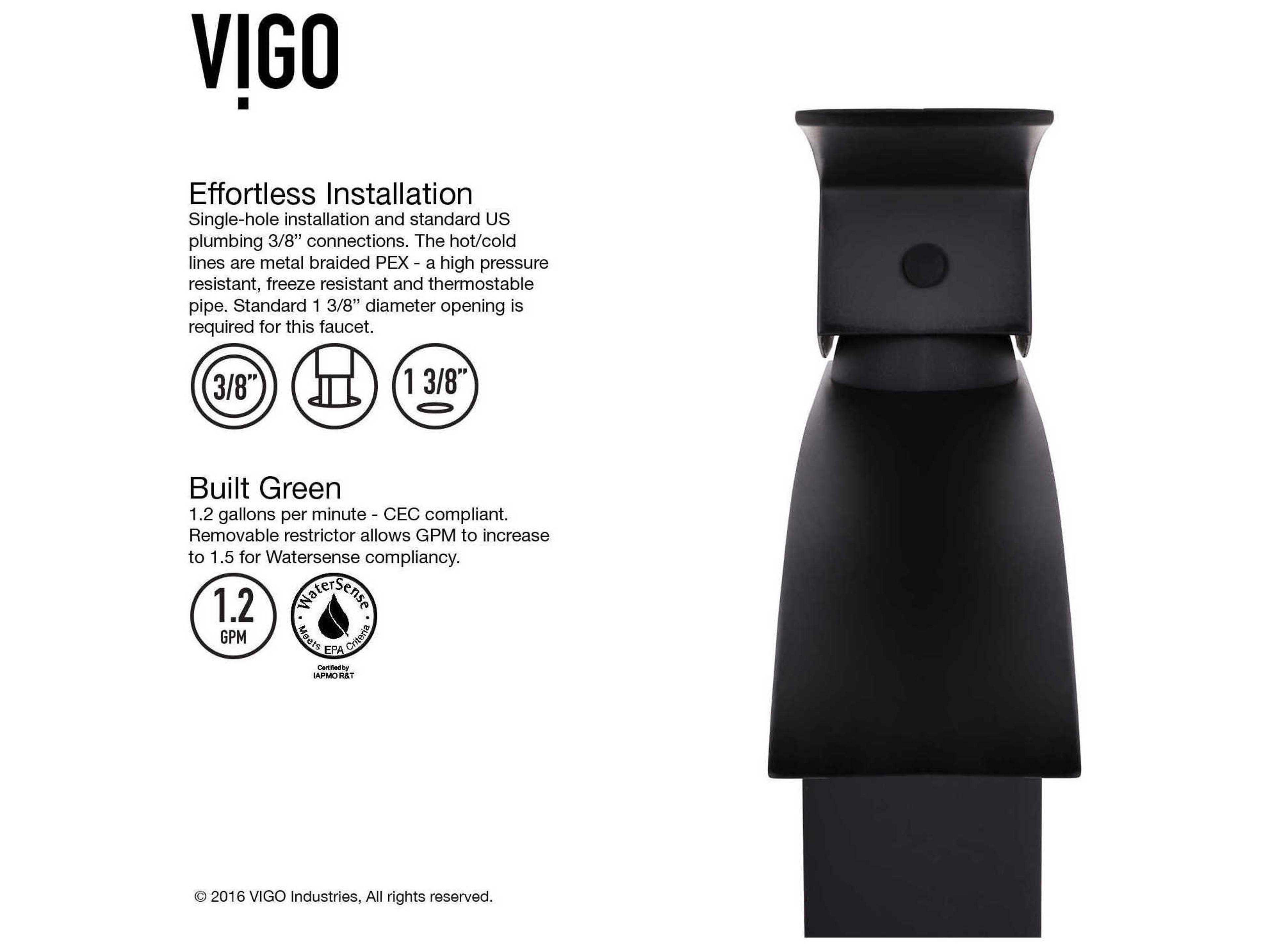 Vigo Duris Matte Black 1-Handle Vessel Waterfall Bathroom Faucet