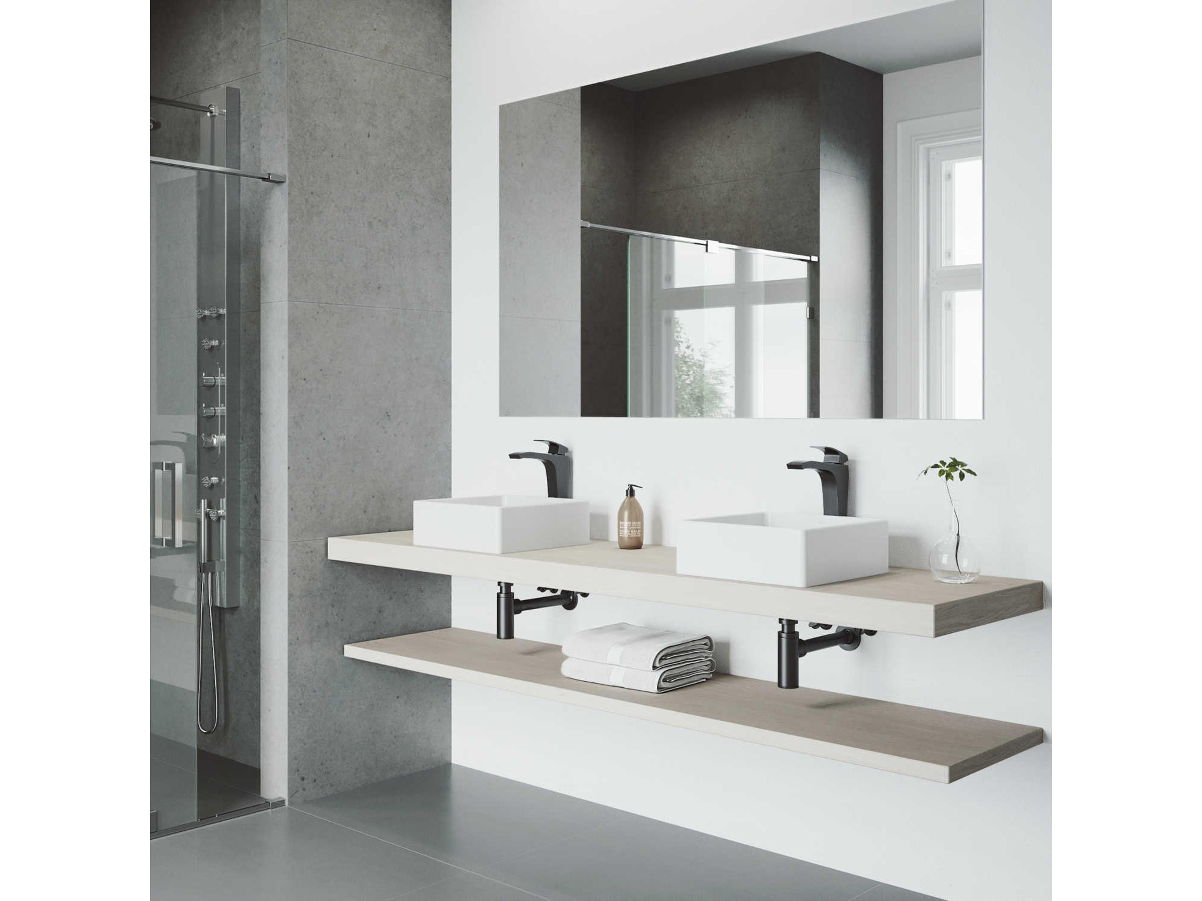 Vigo Blackstonian Matte Black 1-Handle Waterfall Vessel Bathroom Faucet