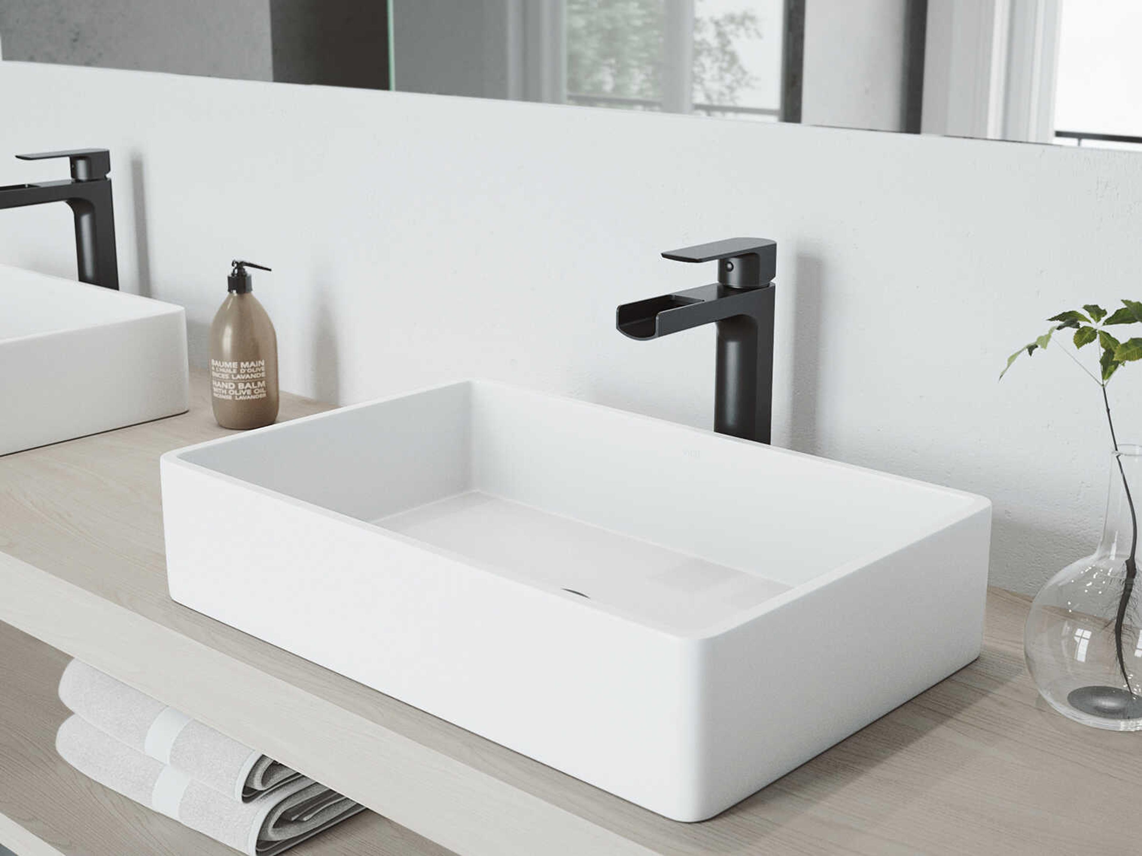 Vigo Amada Matte Black 1-Handle Waterfall Vessel Bathroom Faucet