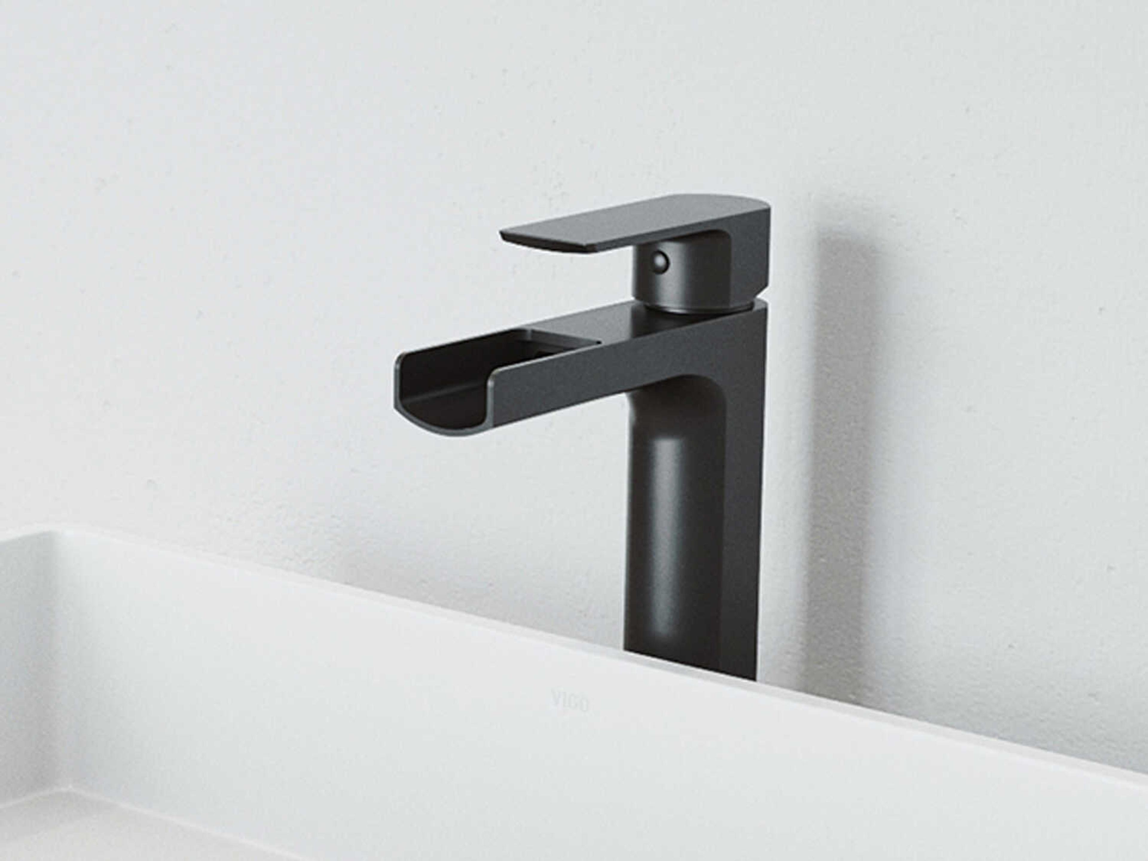 Vigo Amada Matte Black 1-Handle Waterfall Vessel Bathroom Faucet