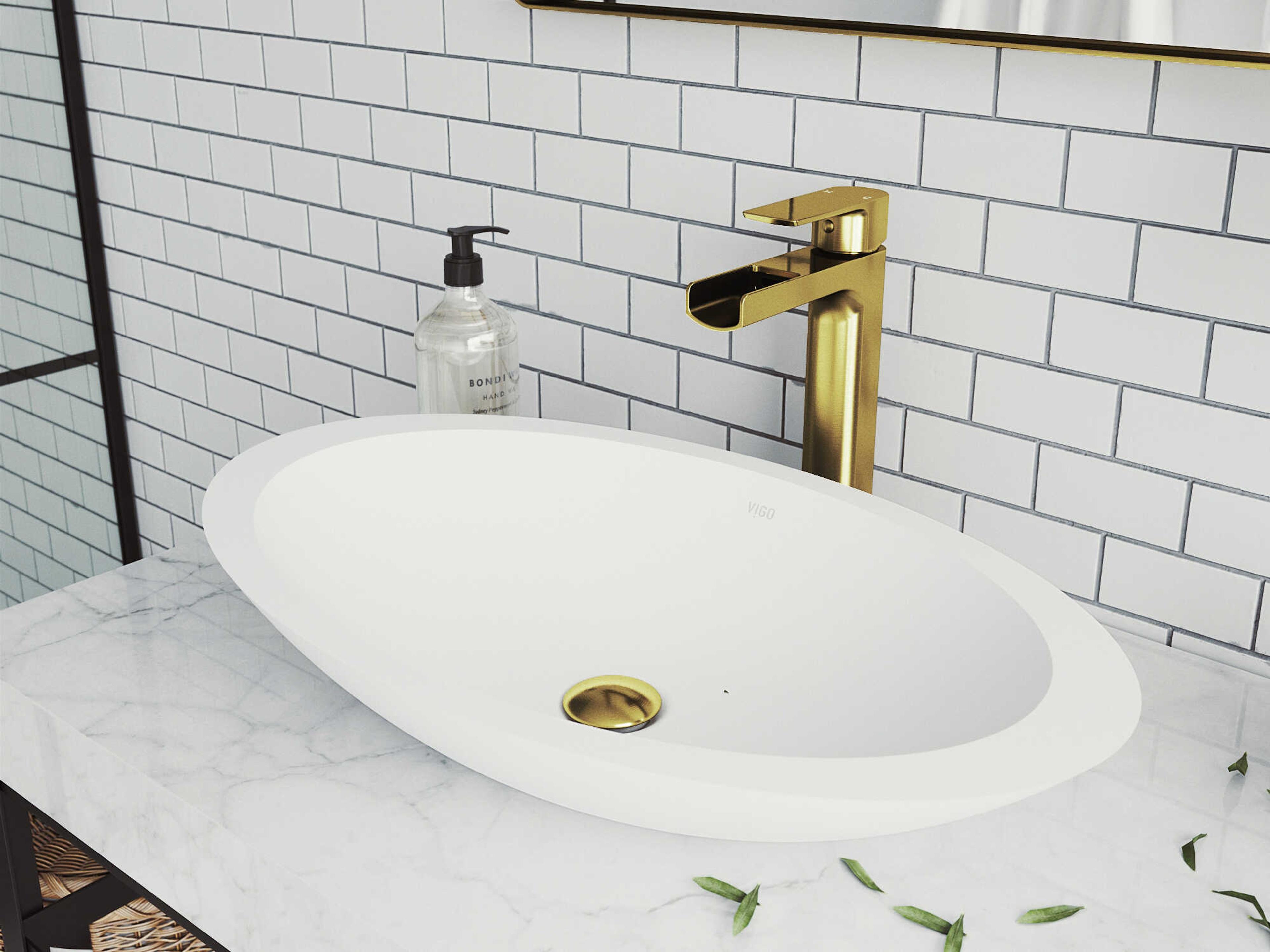 Vigo Amada Matte Brushed Gold Single-Handle Waterfall Vessel Bathroom Faucet