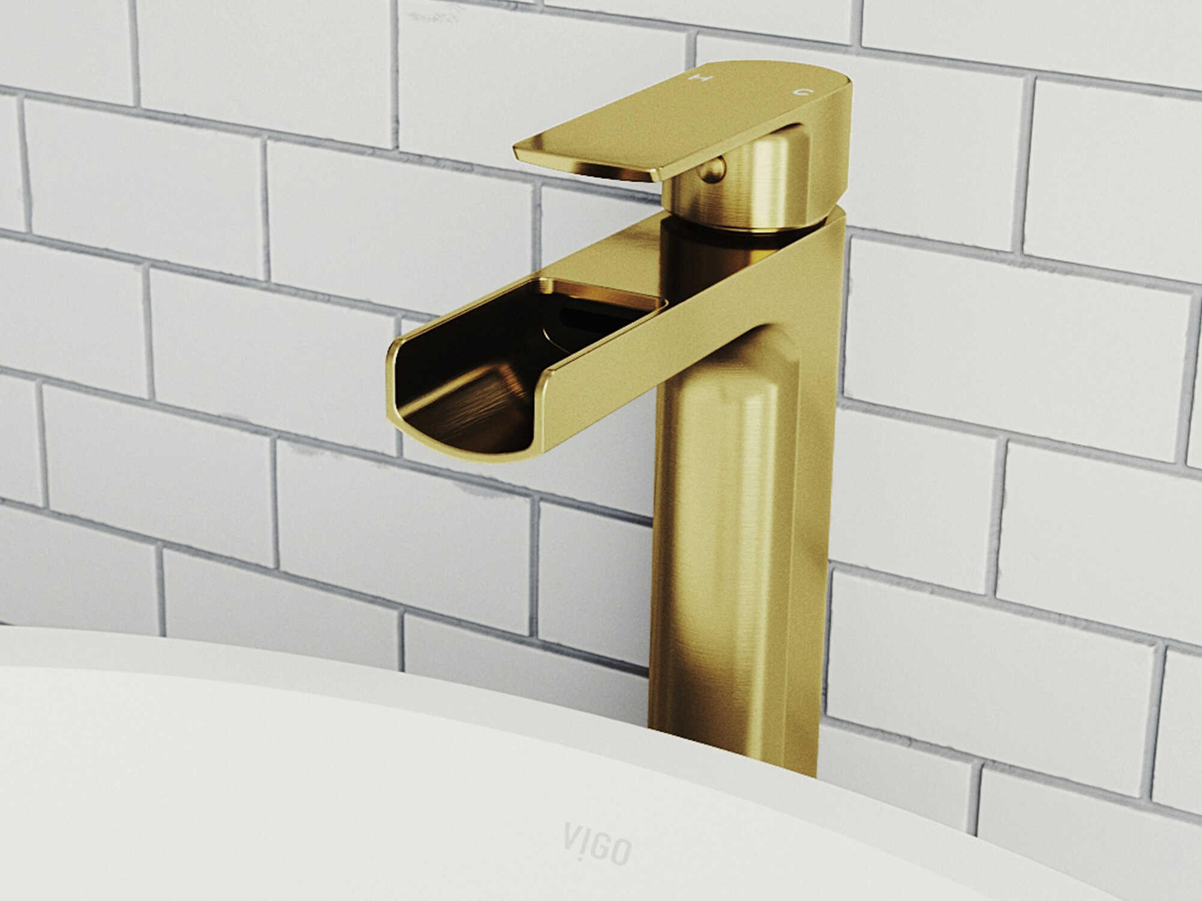 Vigo Amada Matte Brushed Gold Single-Handle Waterfall Vessel Bathroom Faucet