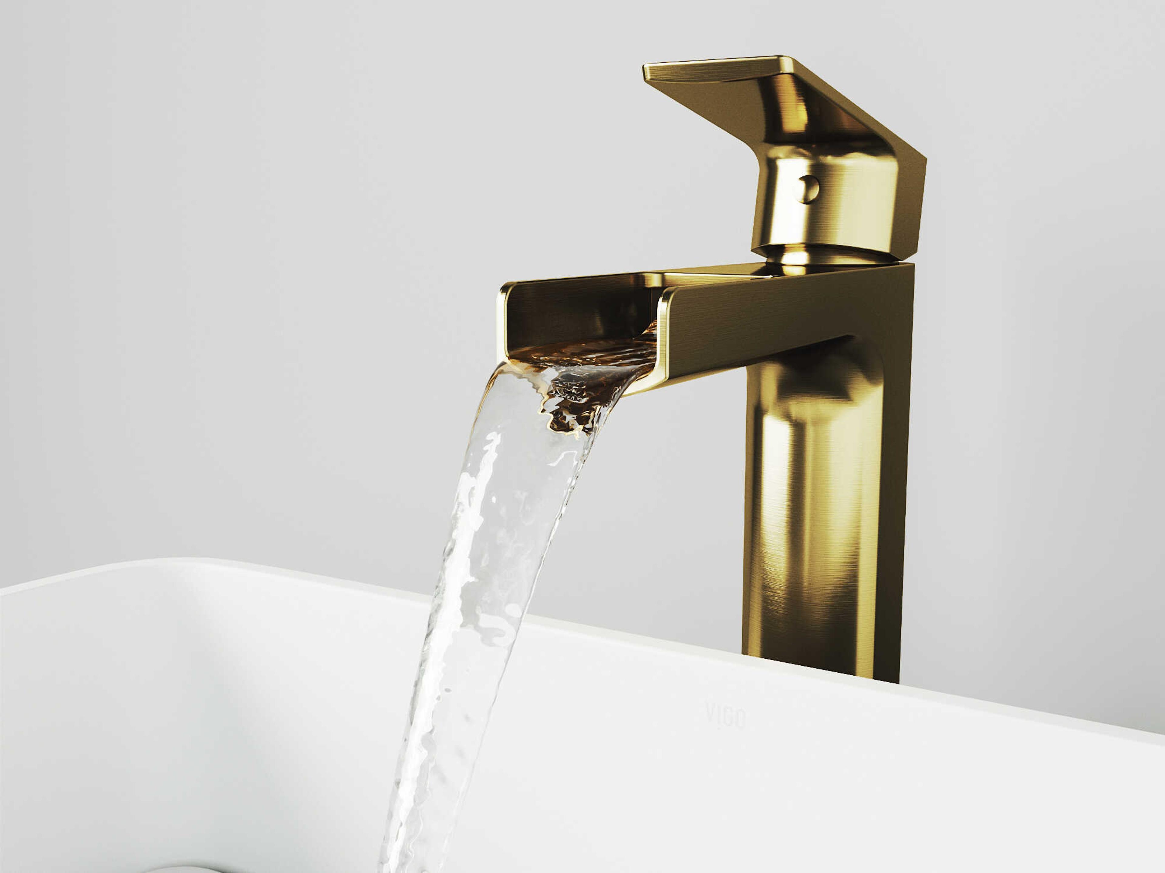 Vigo Amada Matte Brushed Gold Single-Handle Waterfall Vessel Bathroom Faucet