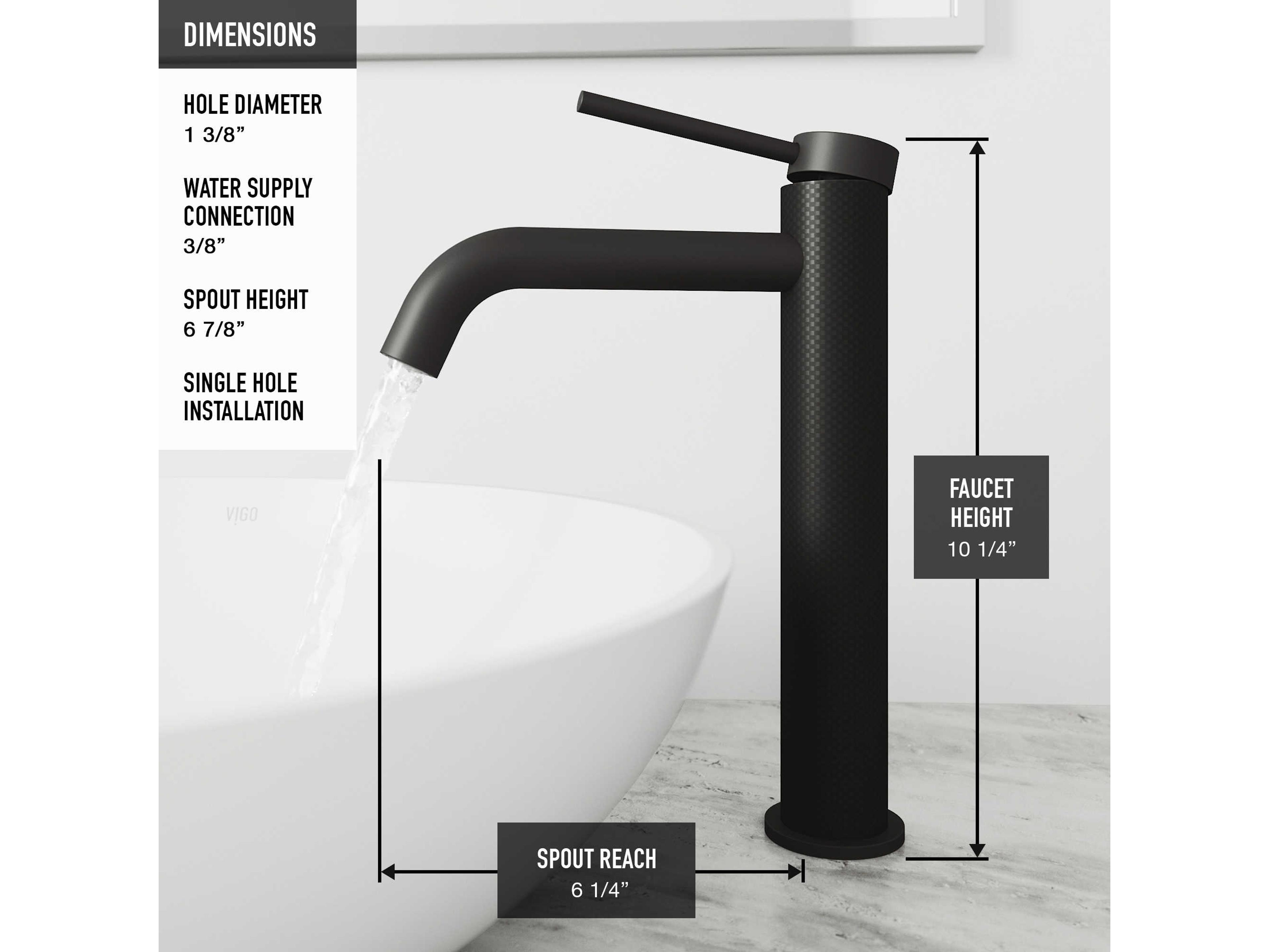 Vigo Lexington Matte Black 1-Handle Vessel Bathroom Faucet