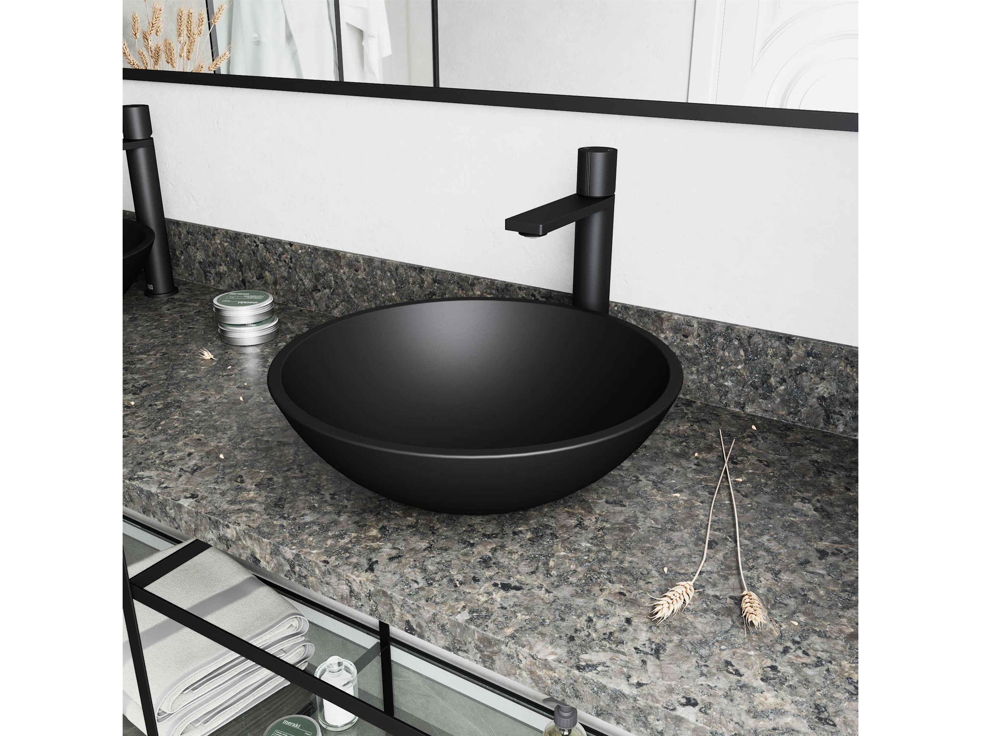 Vigo Gotham Matte Black 1-Handle Vessel Bathroom Faucet
