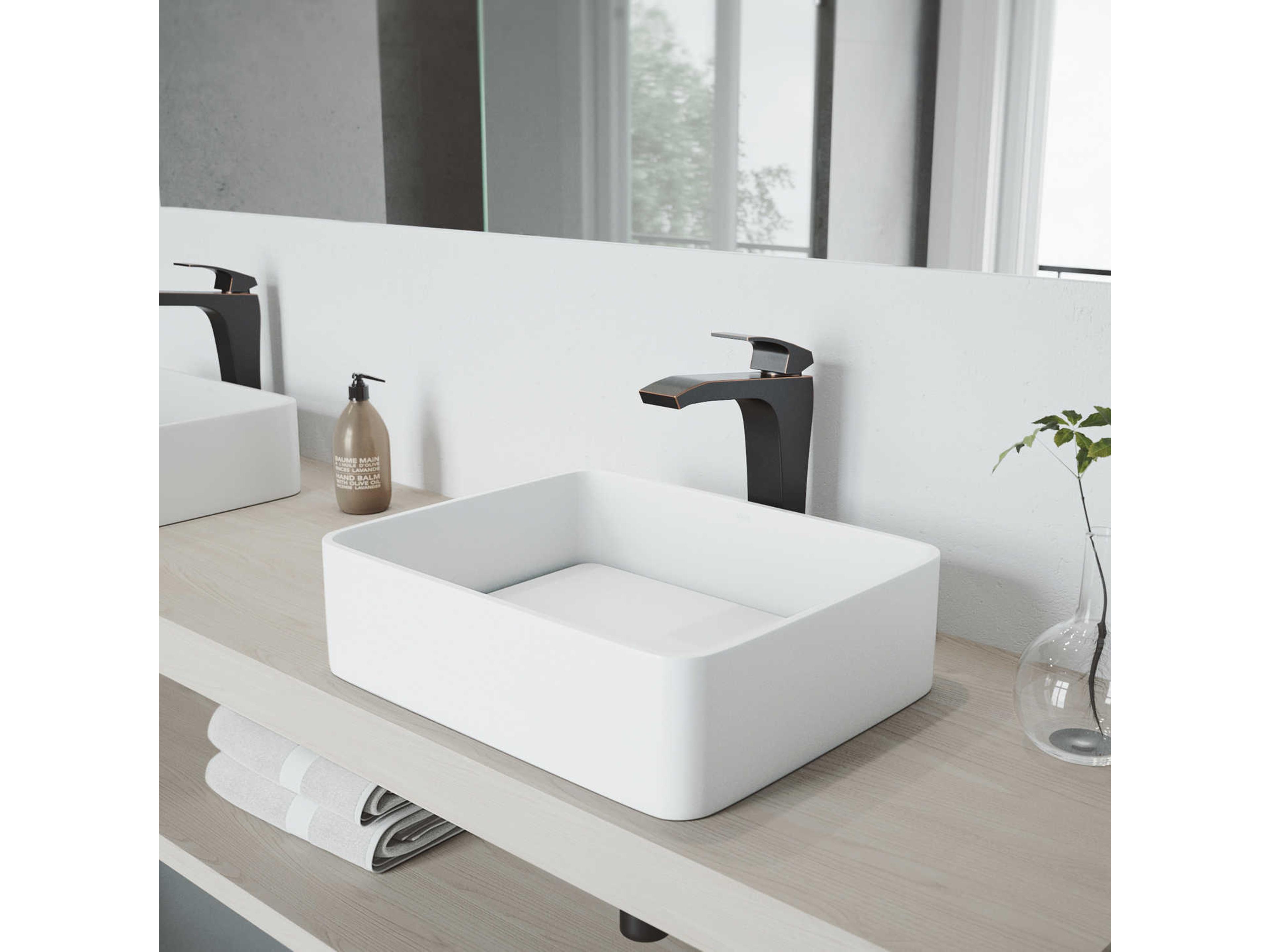 Vigo Jasmine Matte White 18" Rectangular Vessel Bathroom Sink