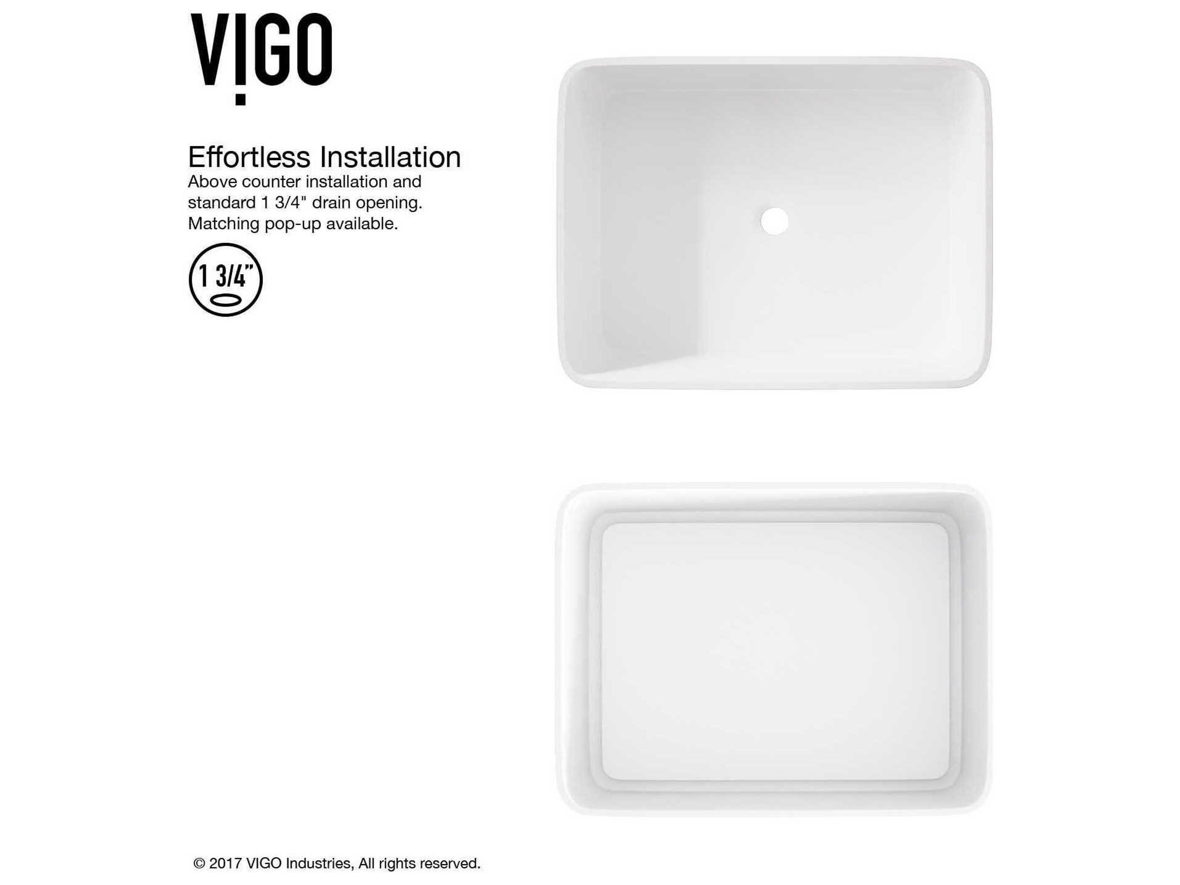 Vigo Jasmine Matte White 18" Rectangular Vessel Bathroom Sink