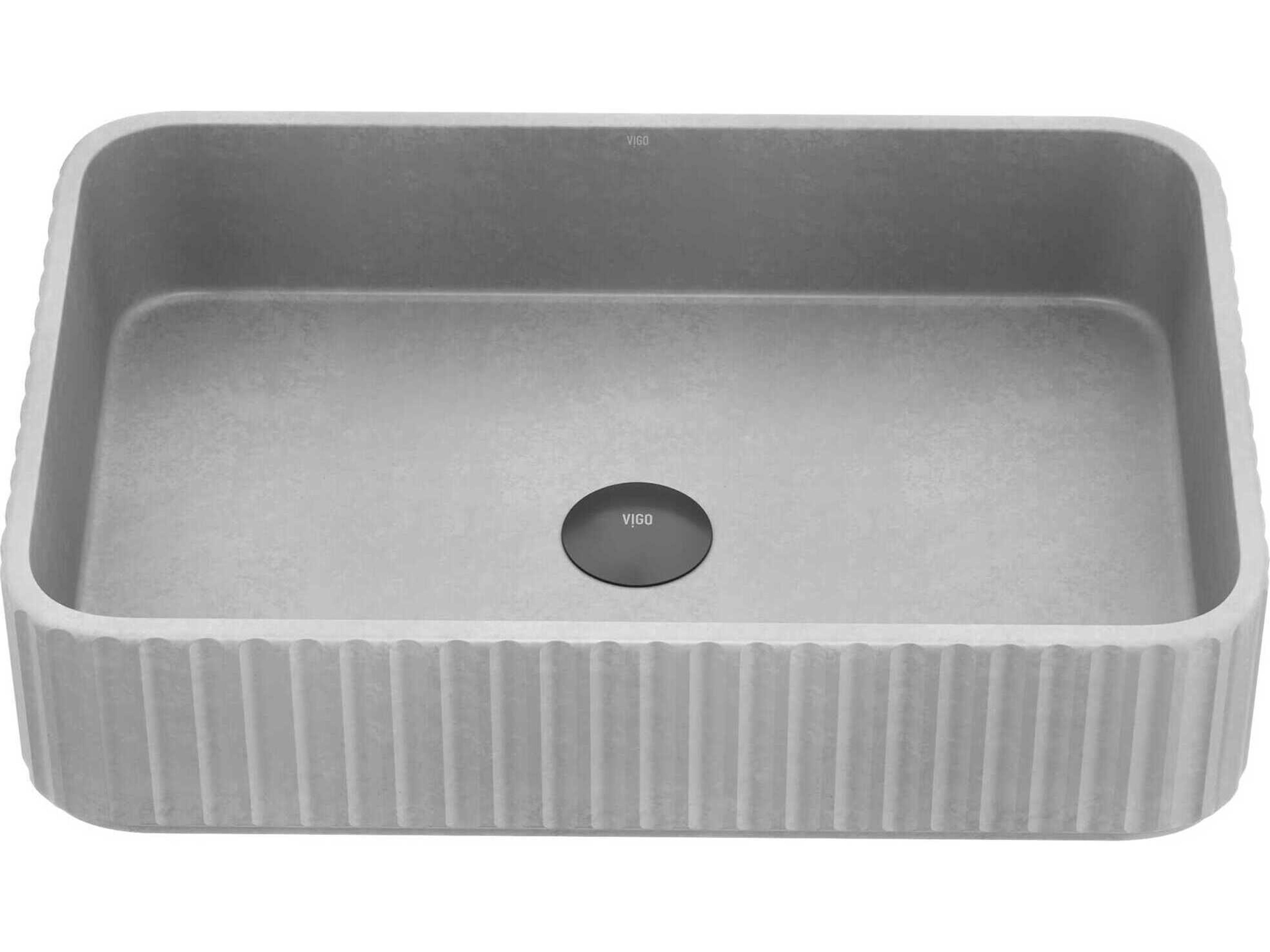 Windsor Concreto Stone Rectangular Fluted Bathroom Vessel Sink