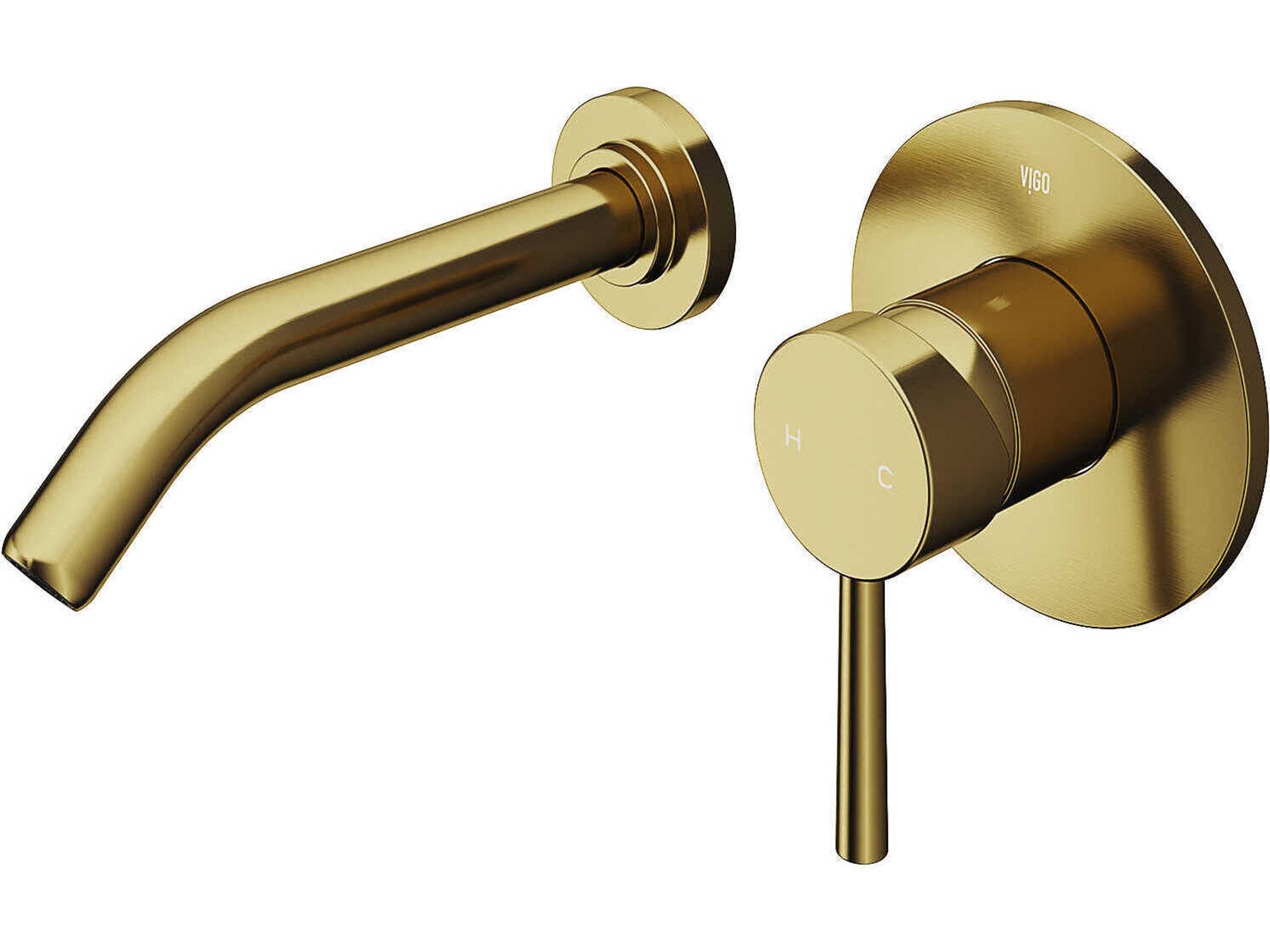 Olus Matte Brushed Gold Single-Handle Wall-Mount Bathroom Faucet with Pop-Up Drain
