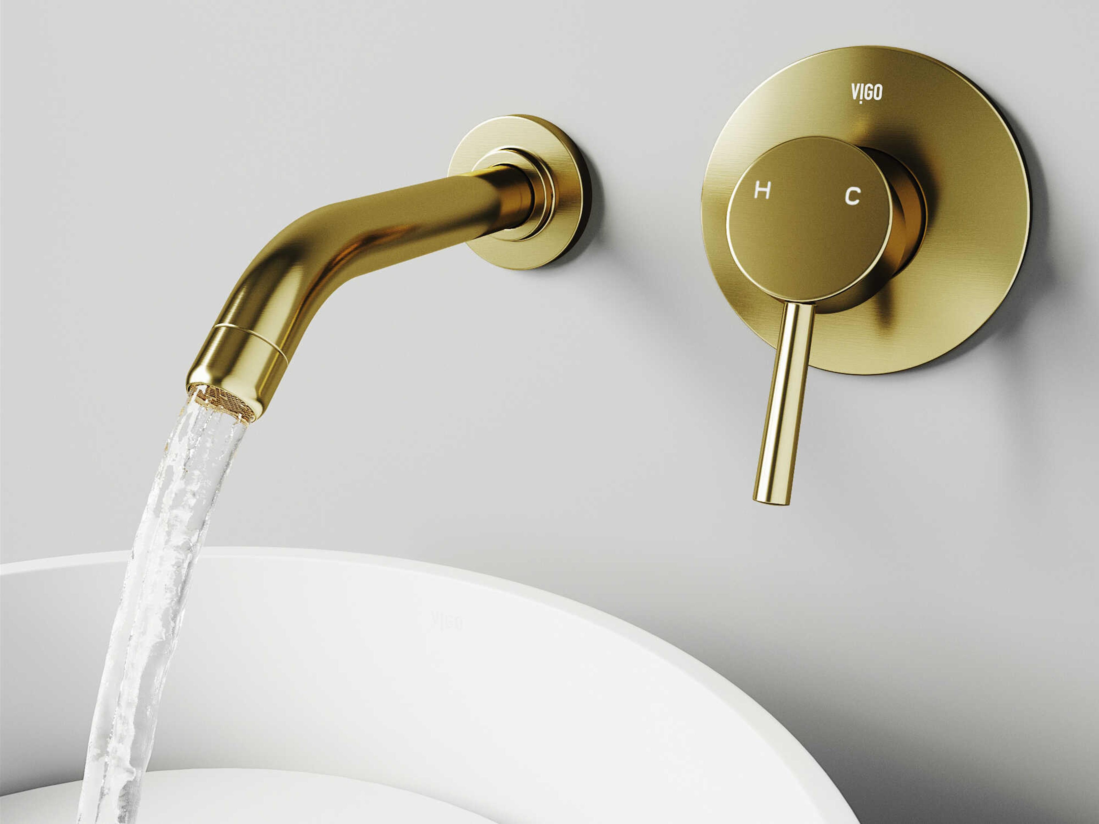 Vigo Olus Matte Brushed Gold Single-Handle Wall-Mount Bathroom Faucet with Pop-Up Drain