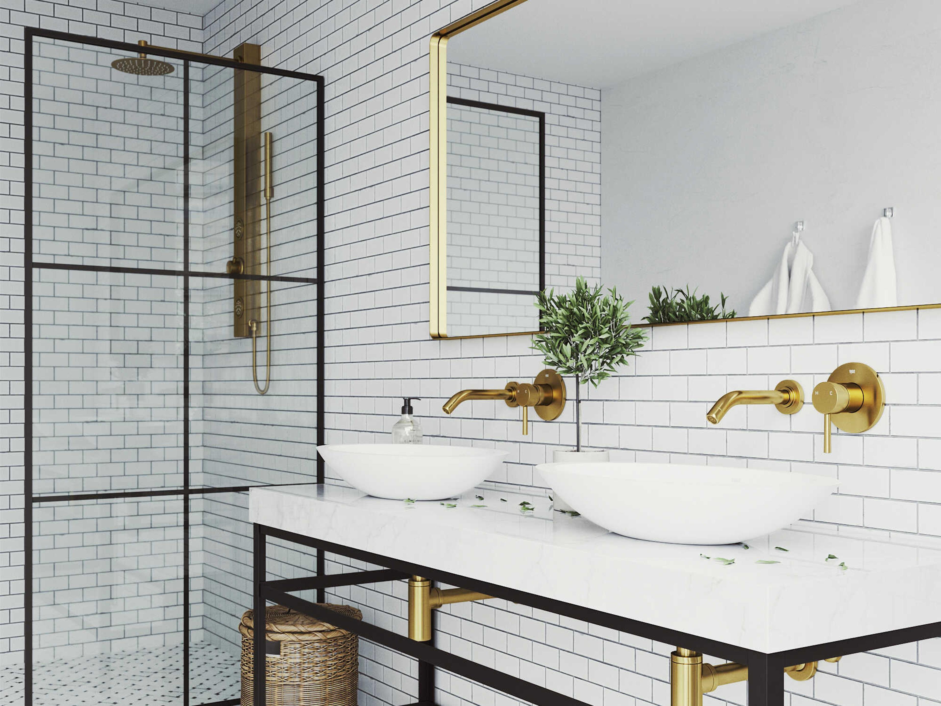 Vigo Olus Matte Brushed Gold Single-Handle Wall-Mount Bathroom Faucet with Pop-Up Drain