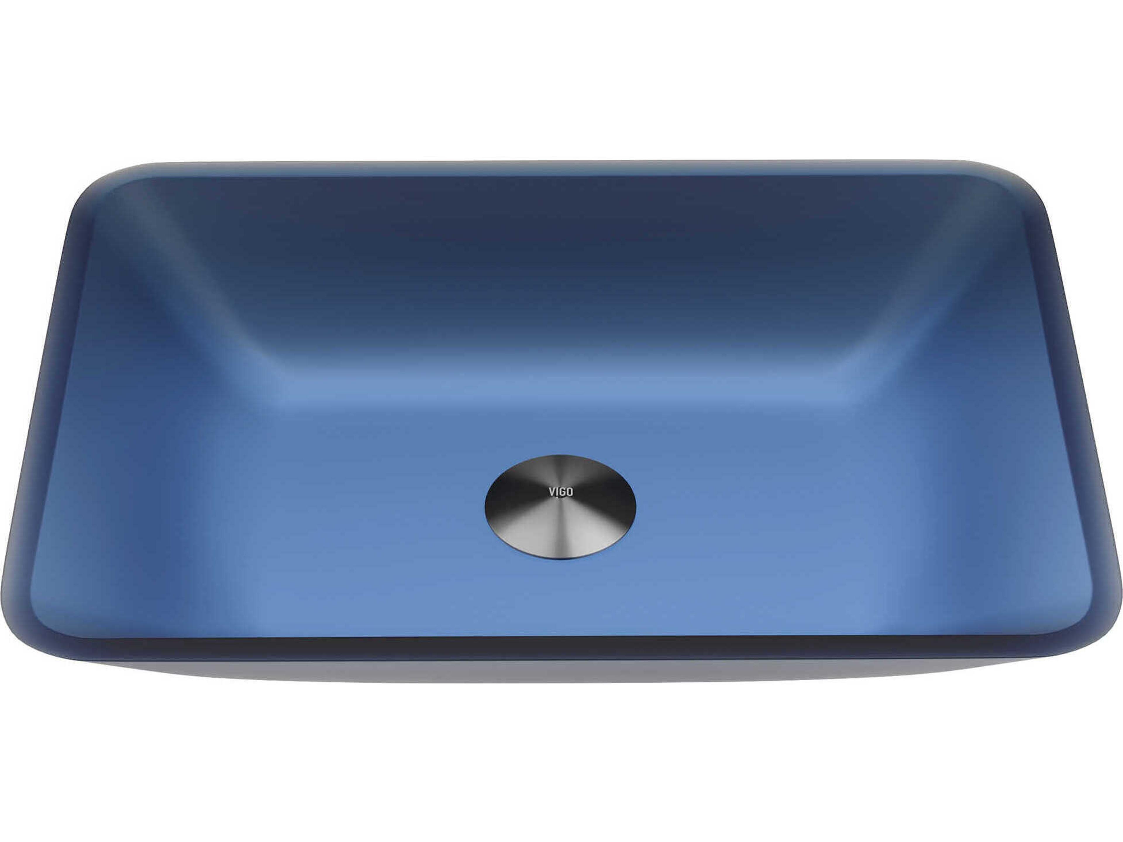 Matte Shell Sottile Royal Blue Glass Rectangular Vessel Bathroom Sink