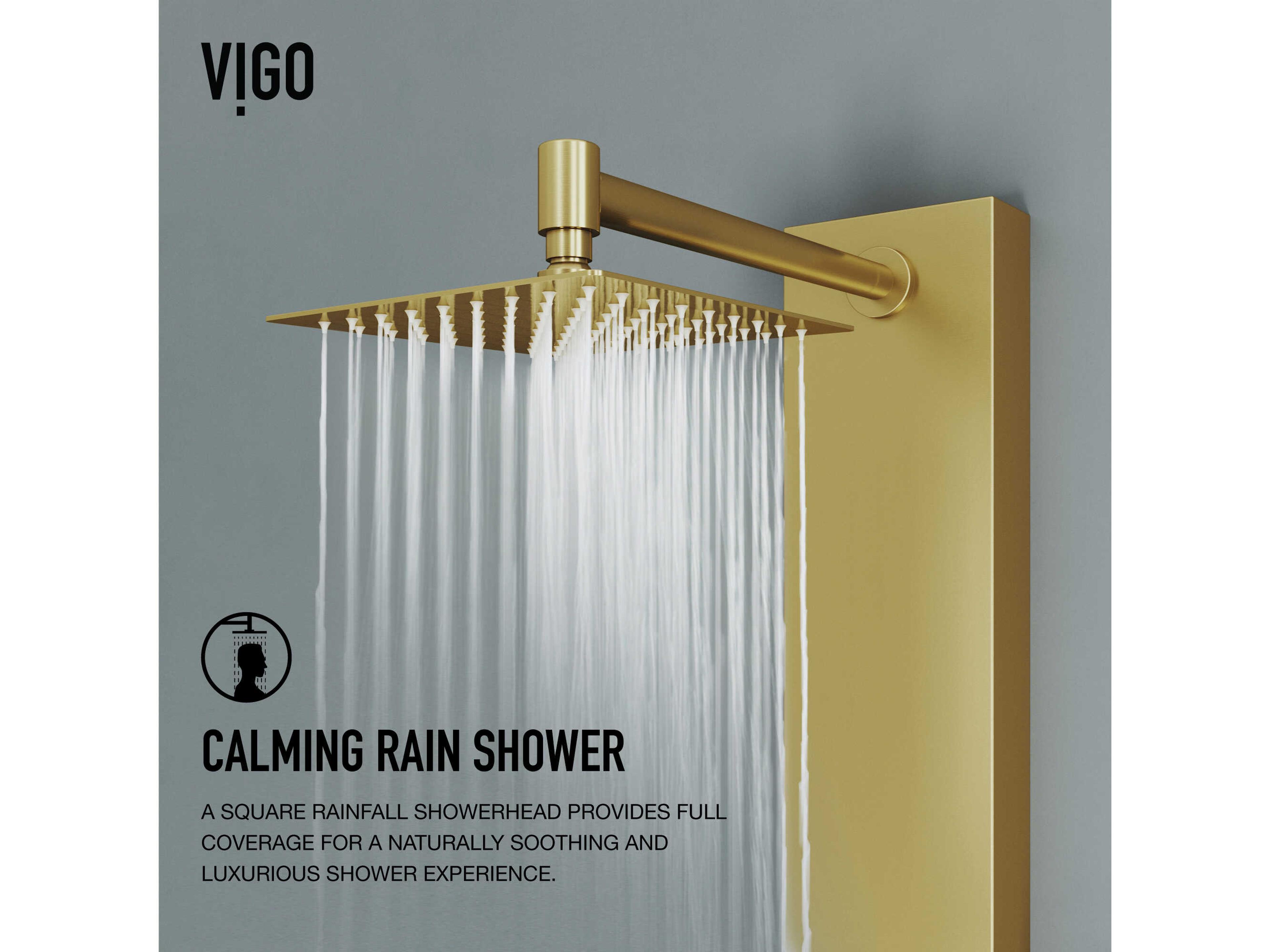 Vigo Rector Matte Brushed Gold 2-Jet Shower Panel System with Square Head and Hand Shower Wand