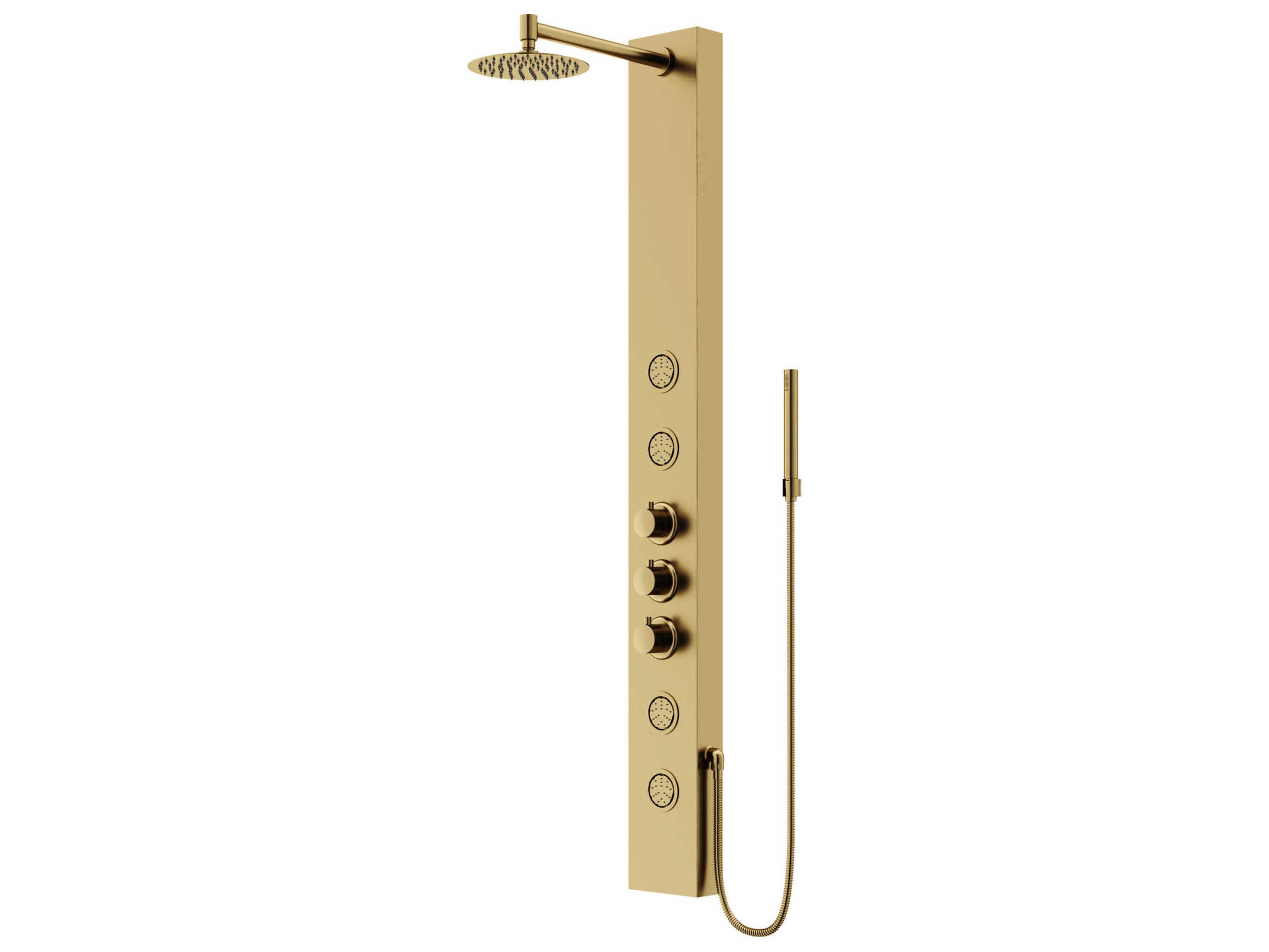 Ellington Matte Brushed Gold 4-Jet Shower Panel System with Round Head and Hand Shower Wand