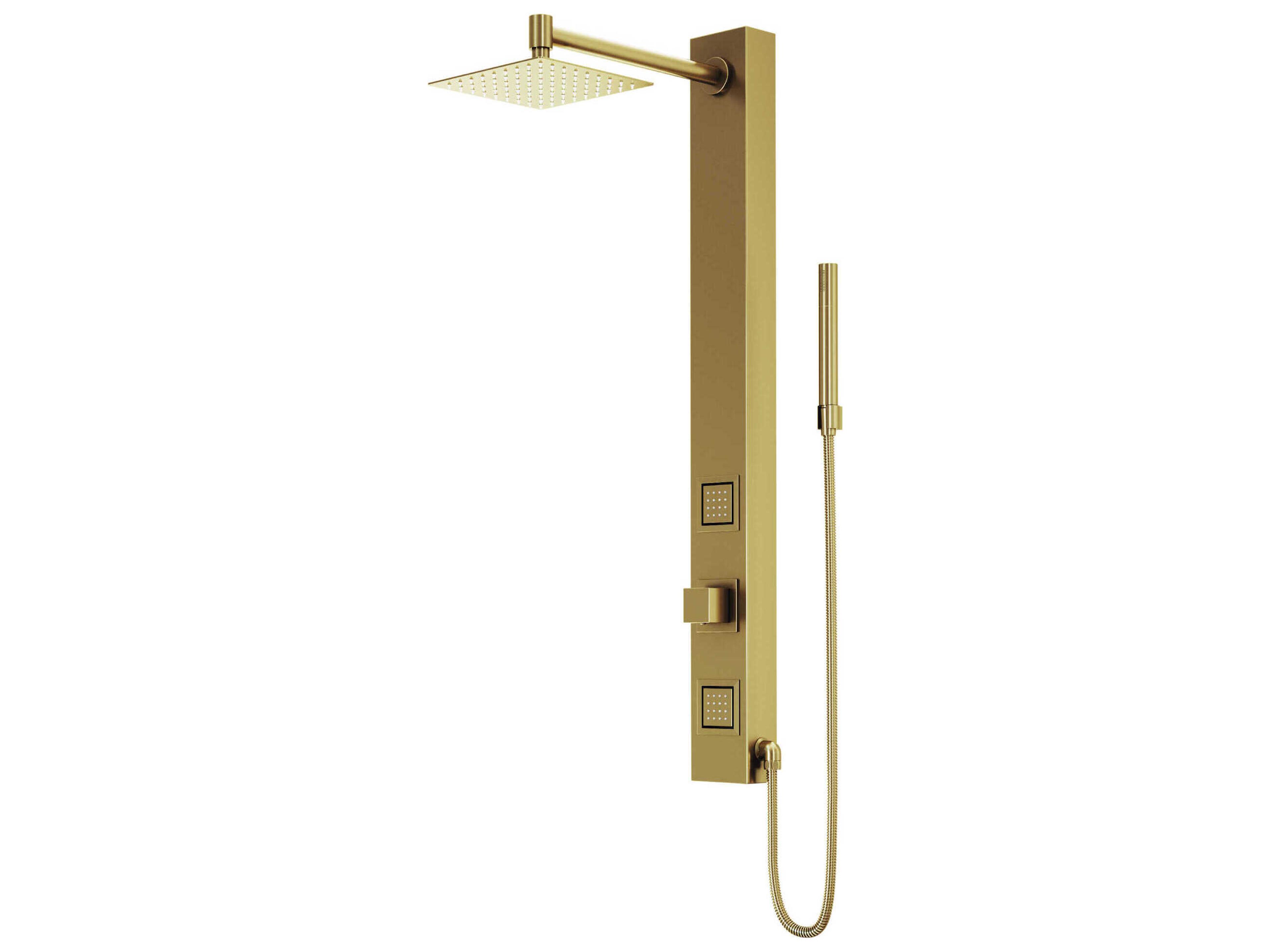 Orchid Matte Brushed Gold 2-Jet Shower Panel System with Square Head and Hand Shower Wand