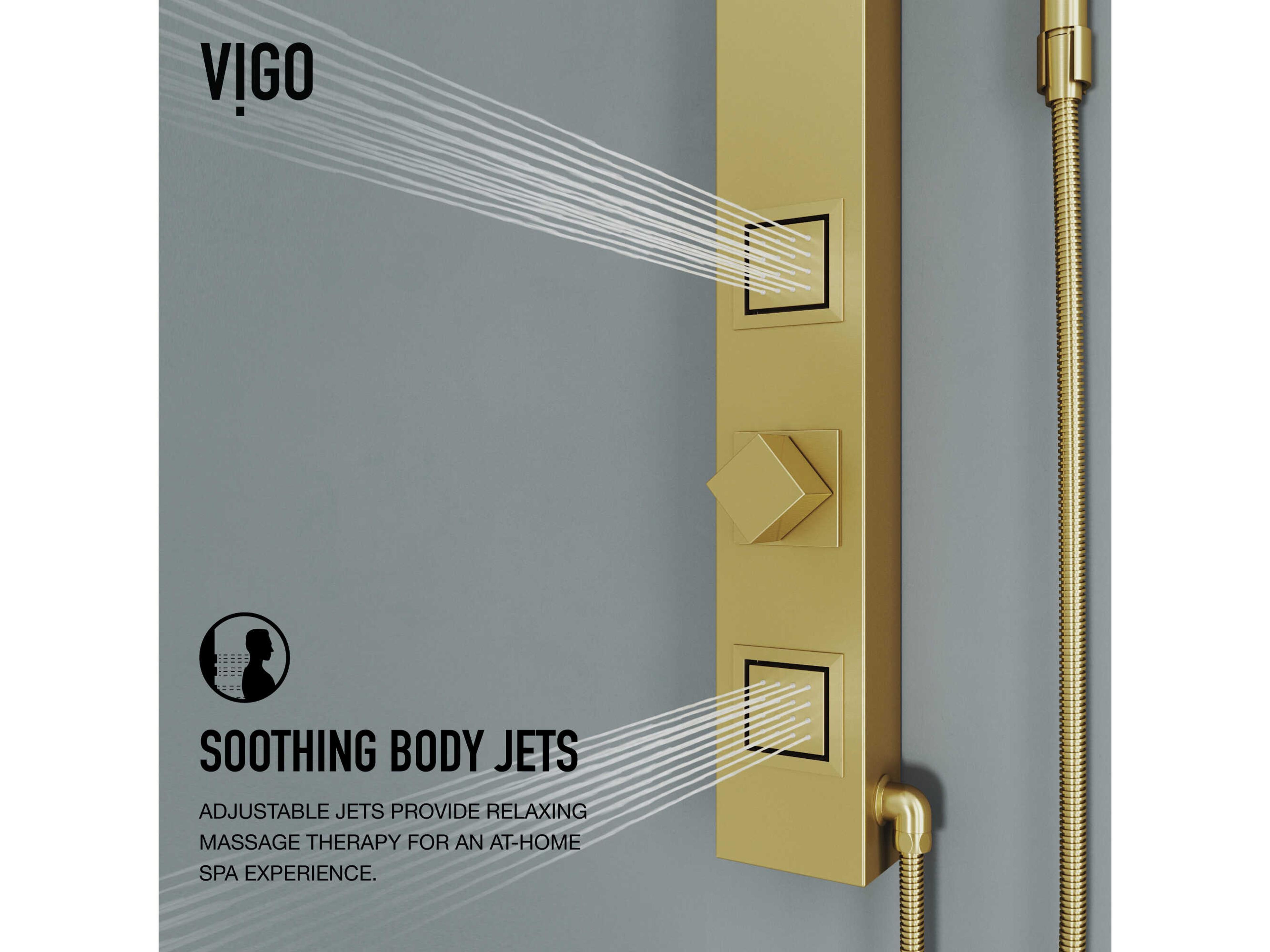 Vigo Orchid Matte Brushed Gold 2-Jet Shower Panel System with Square Head and Hand Shower Wand