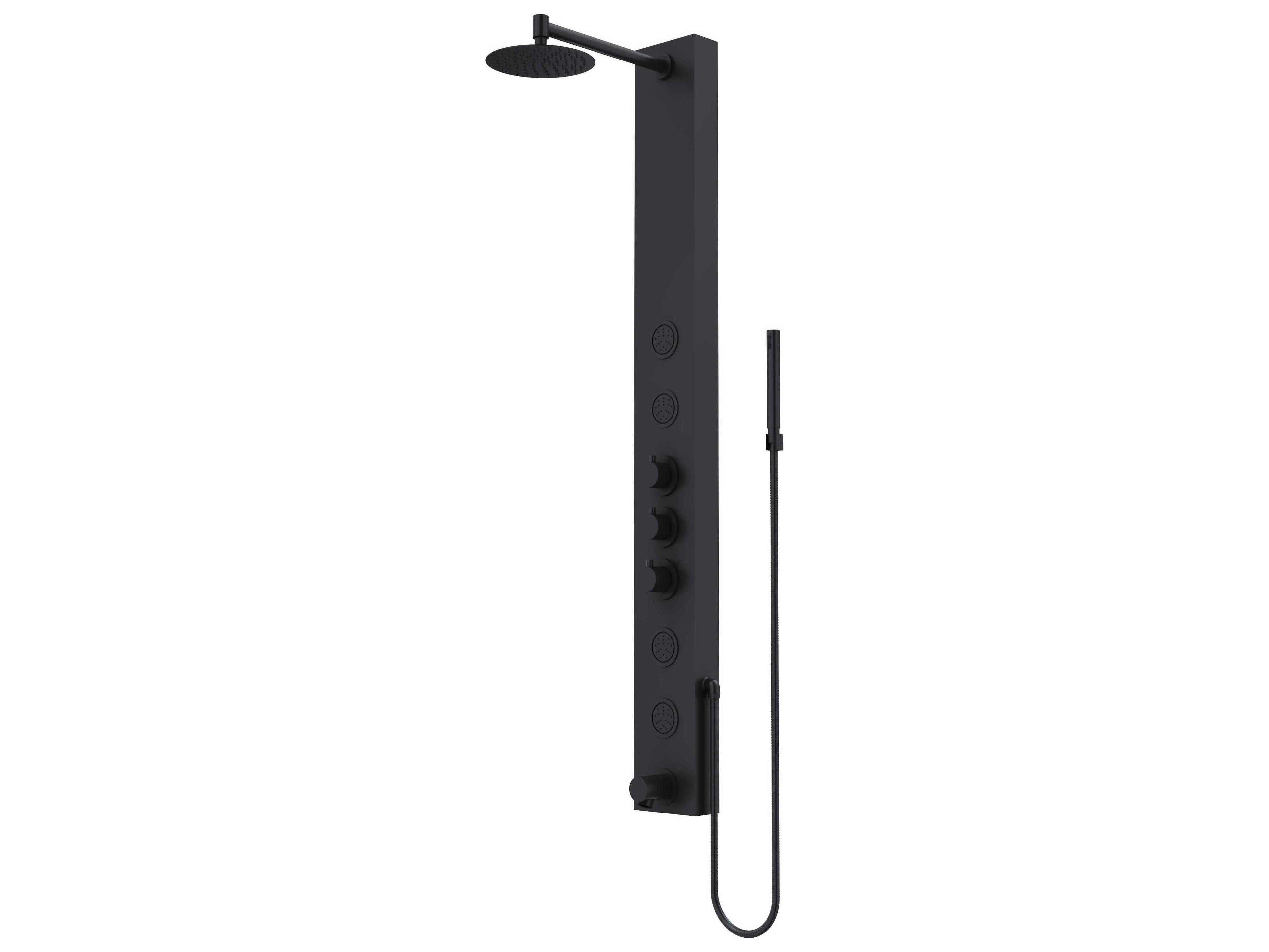 Bowery 4-Jet Shower Panel System with Round Head, Tub Filler and Hand Shower Wand