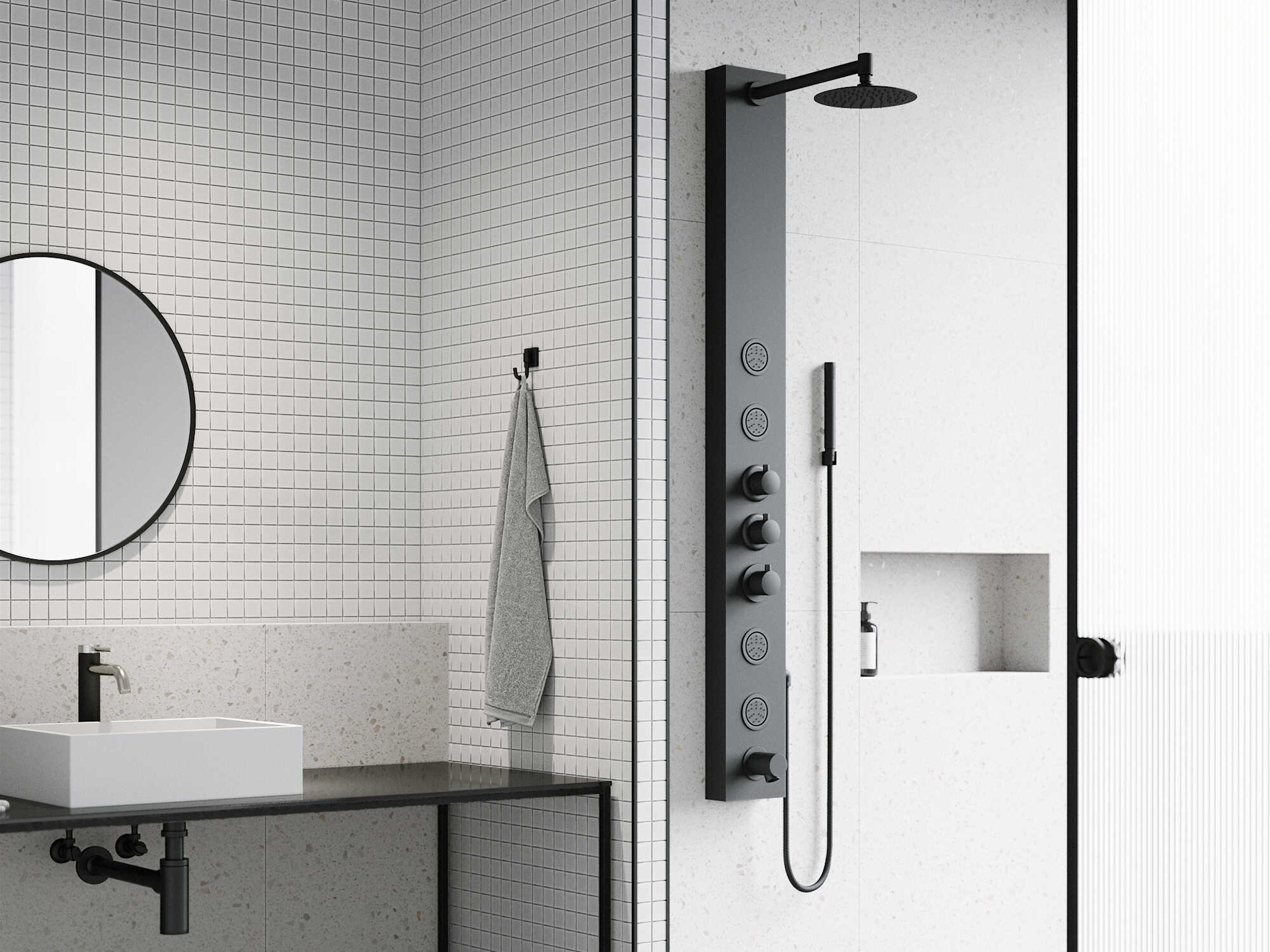 Vigo Bowery 4-Jet Shower Panel System with Round Head, Tub Filler and Hand Shower Wand