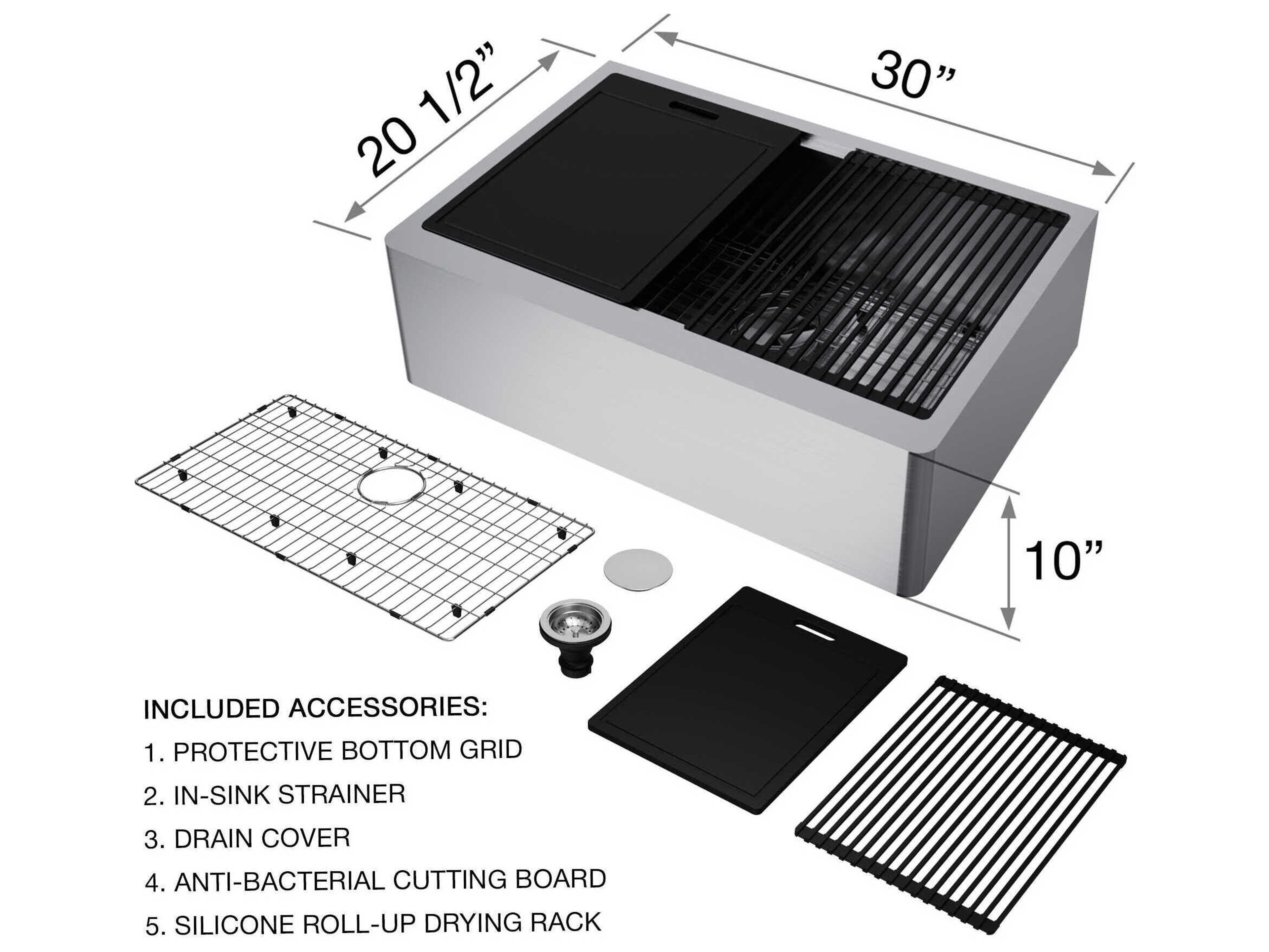 Vigo Oxford Stainless Steel 30" Rectangular Single-Bowl Farmhouse Kitchen Sink with Matte Gold / Matte Black Brant Faucet