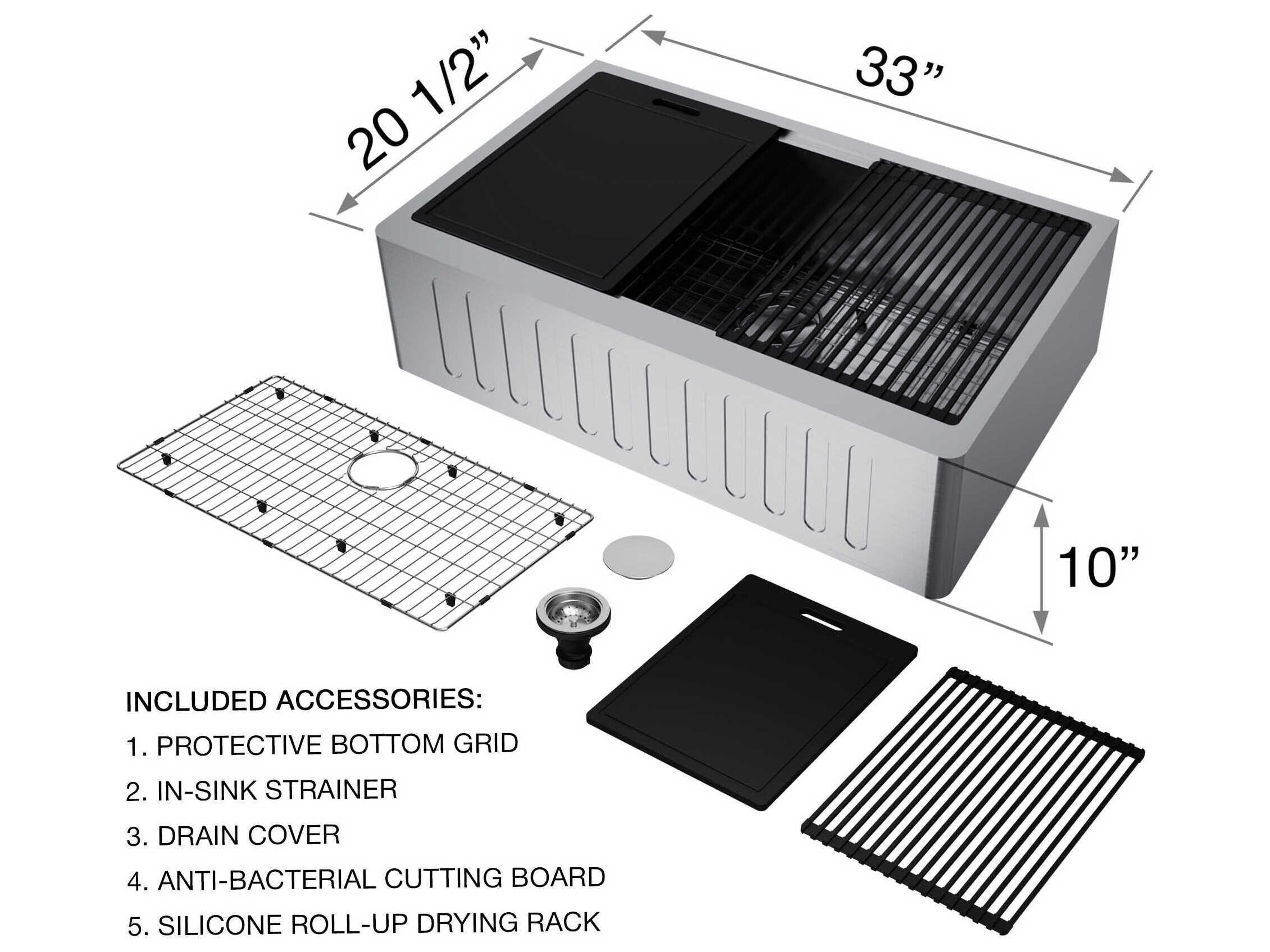 Vigo Oxford Stainless Steel 33" Rectangular Single-Bowl Farmhouse Kitchen Sink with Matte Gold / Matte Black Brant Faucet