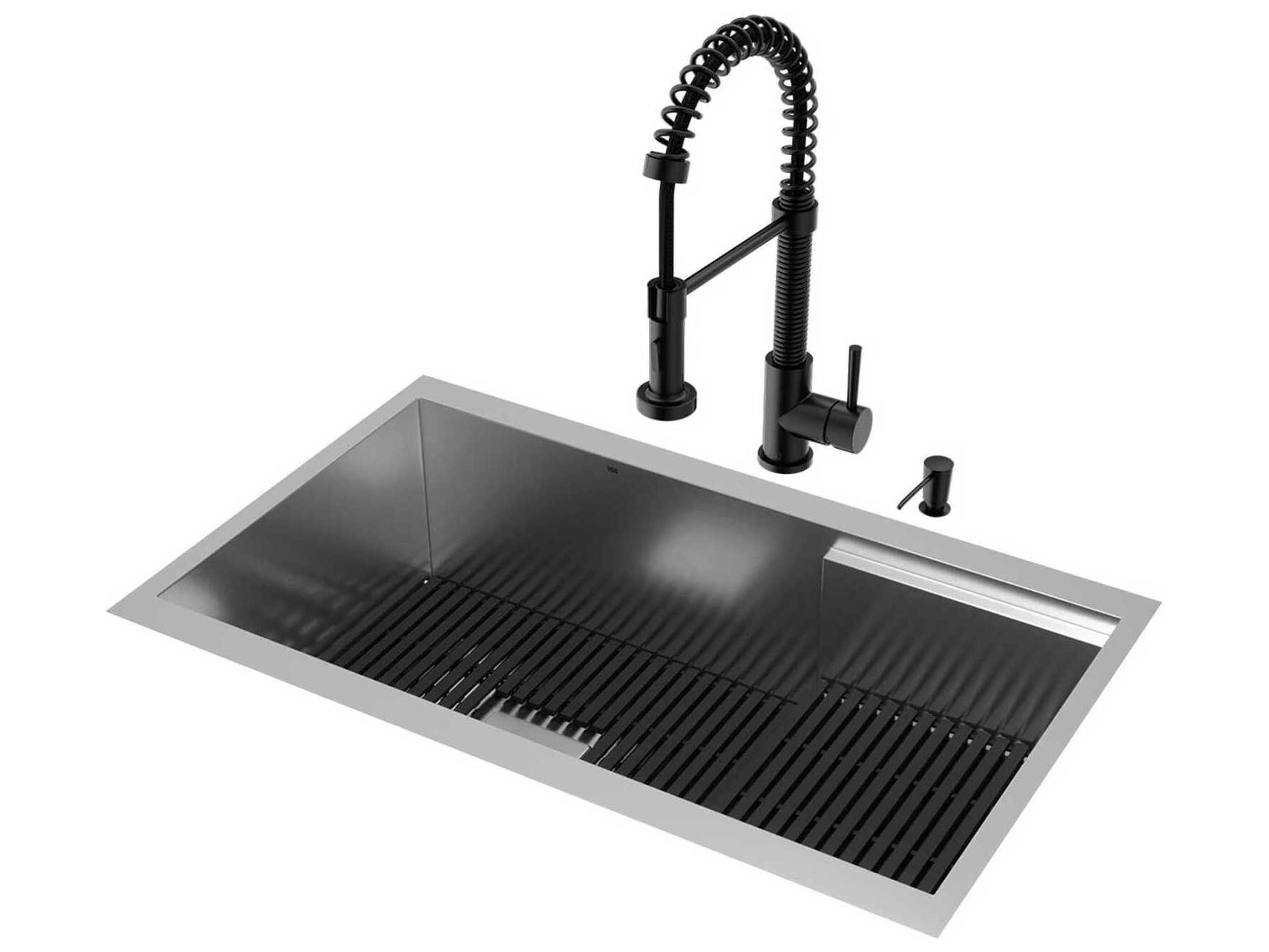 Hampton Stainless Steel Single Bowl Undermount Workstation Kitchen Sink with Matte Black Faucet and Accessories